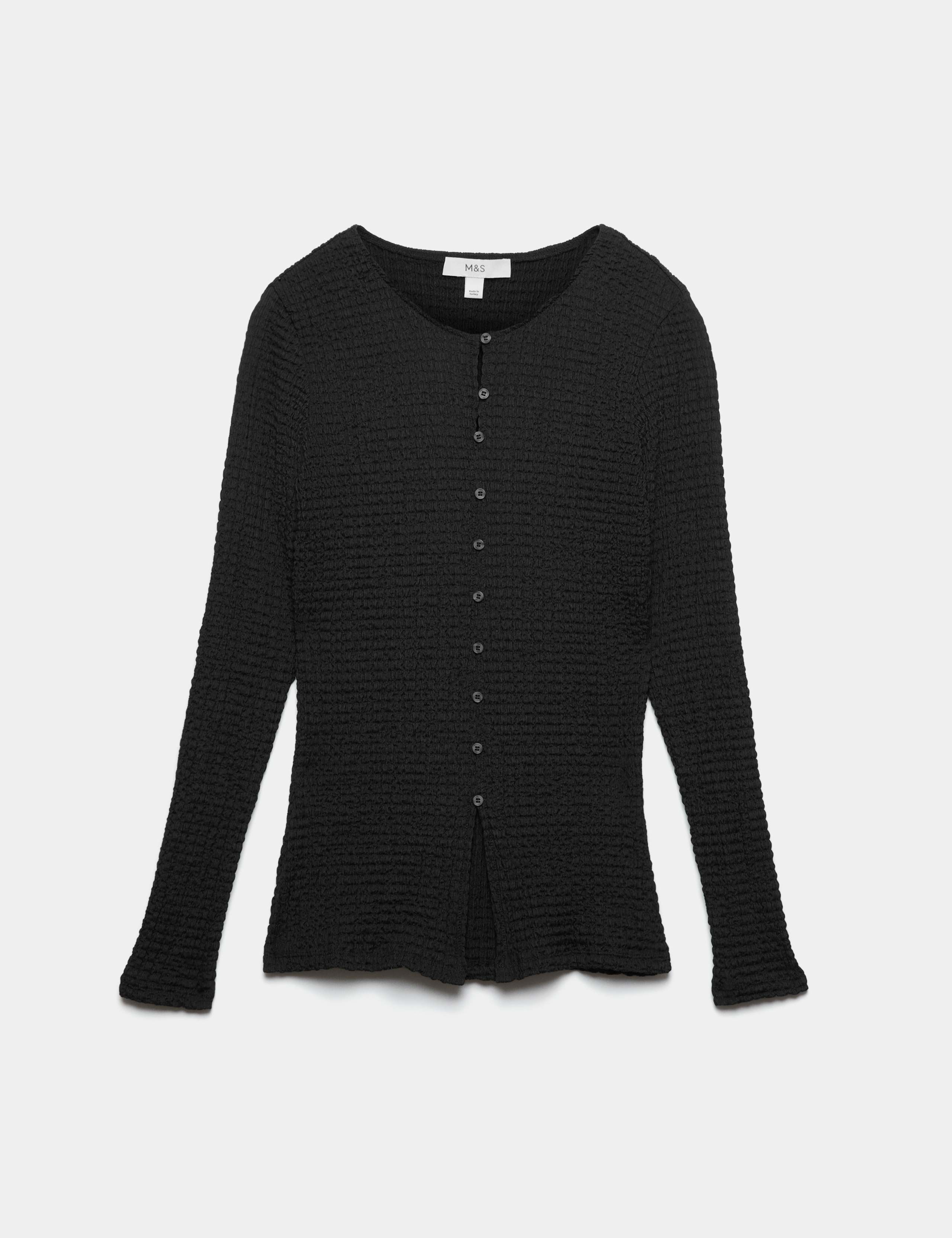 Textured Button Detail Long Sleeve Top 1 of 1