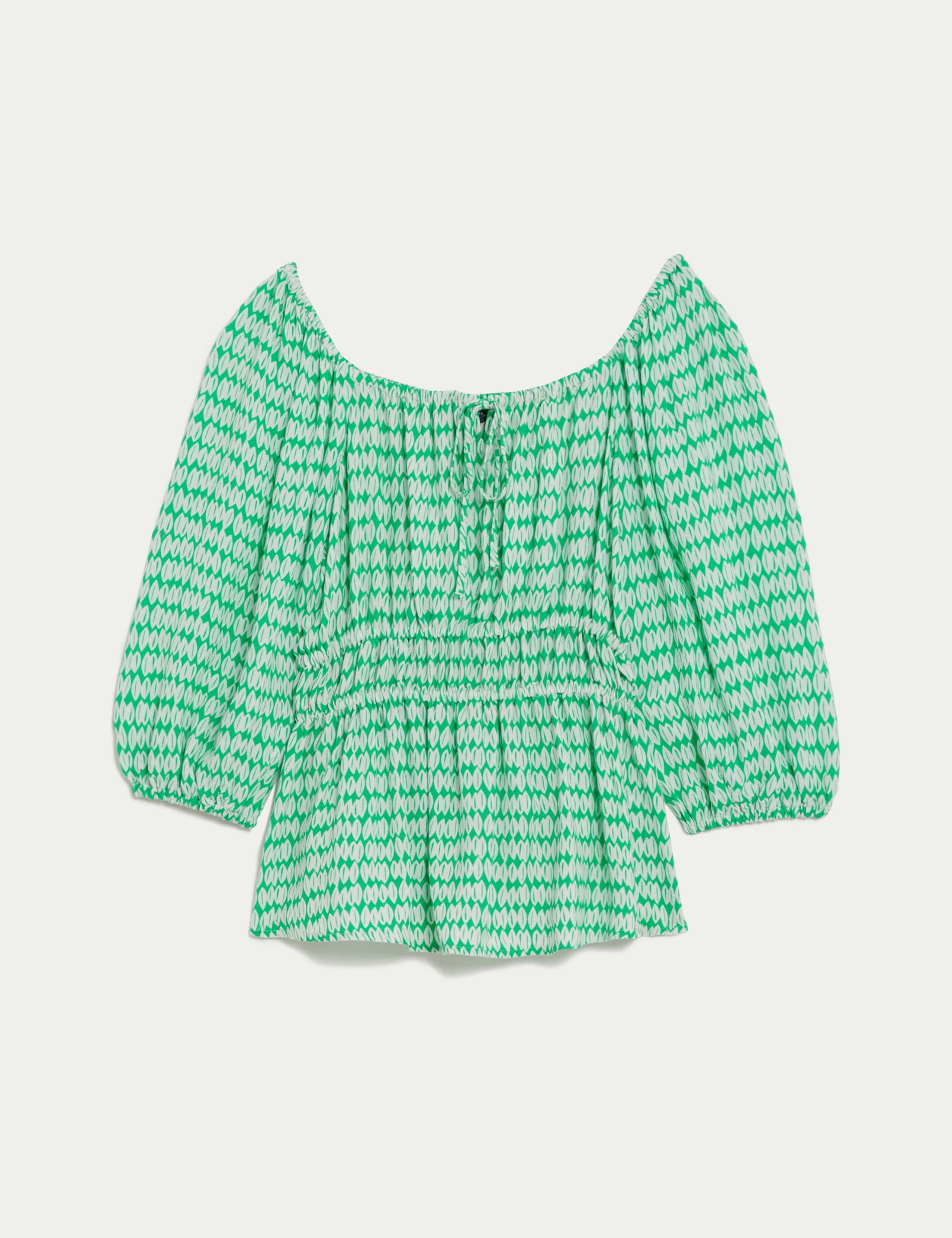 Printed Blouson Sleeve Peplum Top 2 of 5