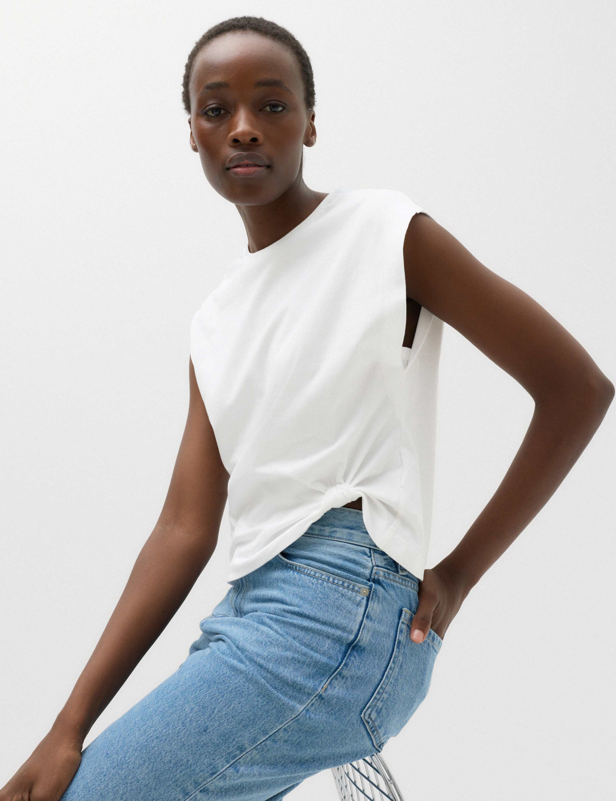 Pure Cotton Knot Detail T-Shirt 1 of 5