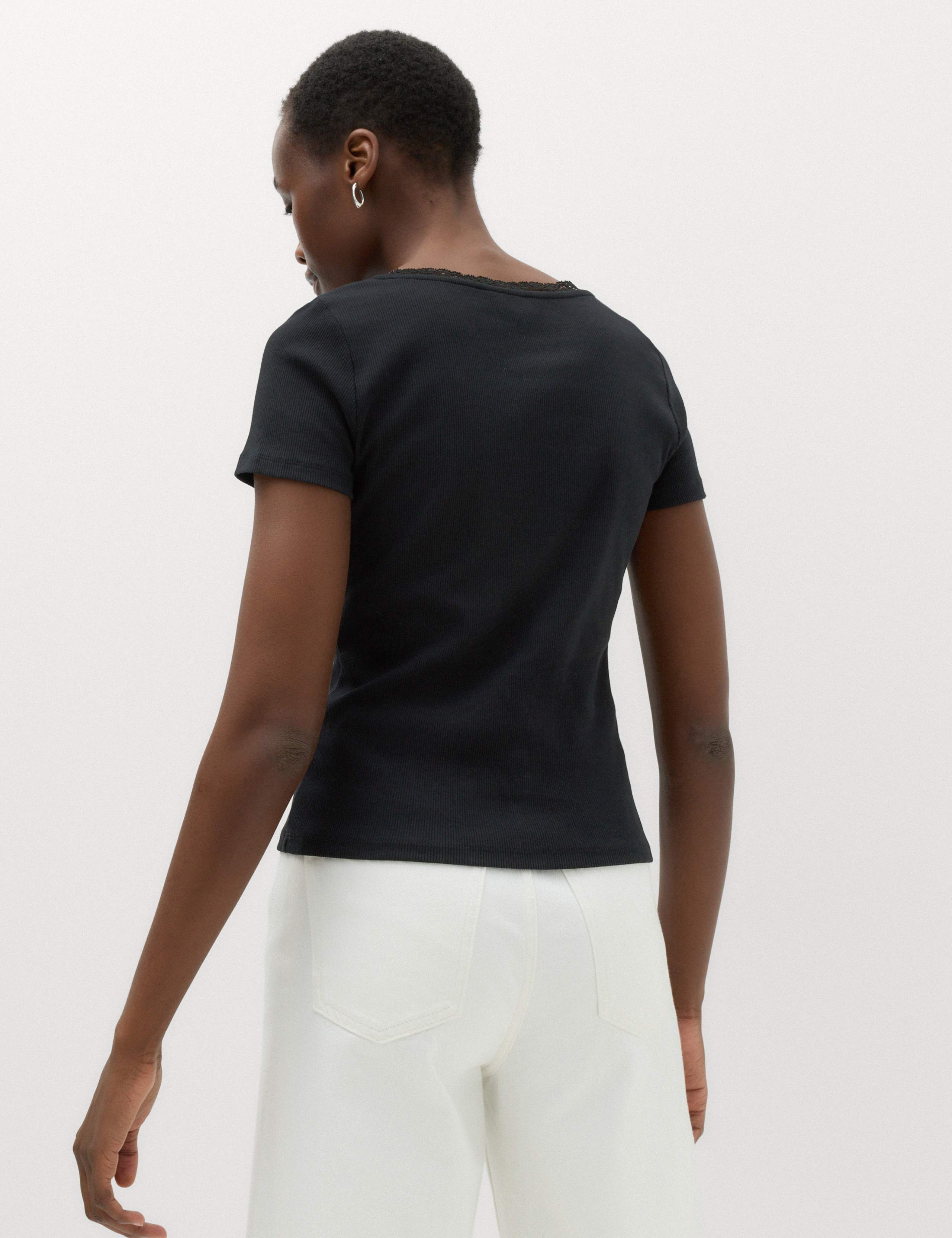 Ribbed Lace Scoop Neck Short Sleeve Top 4 of 4