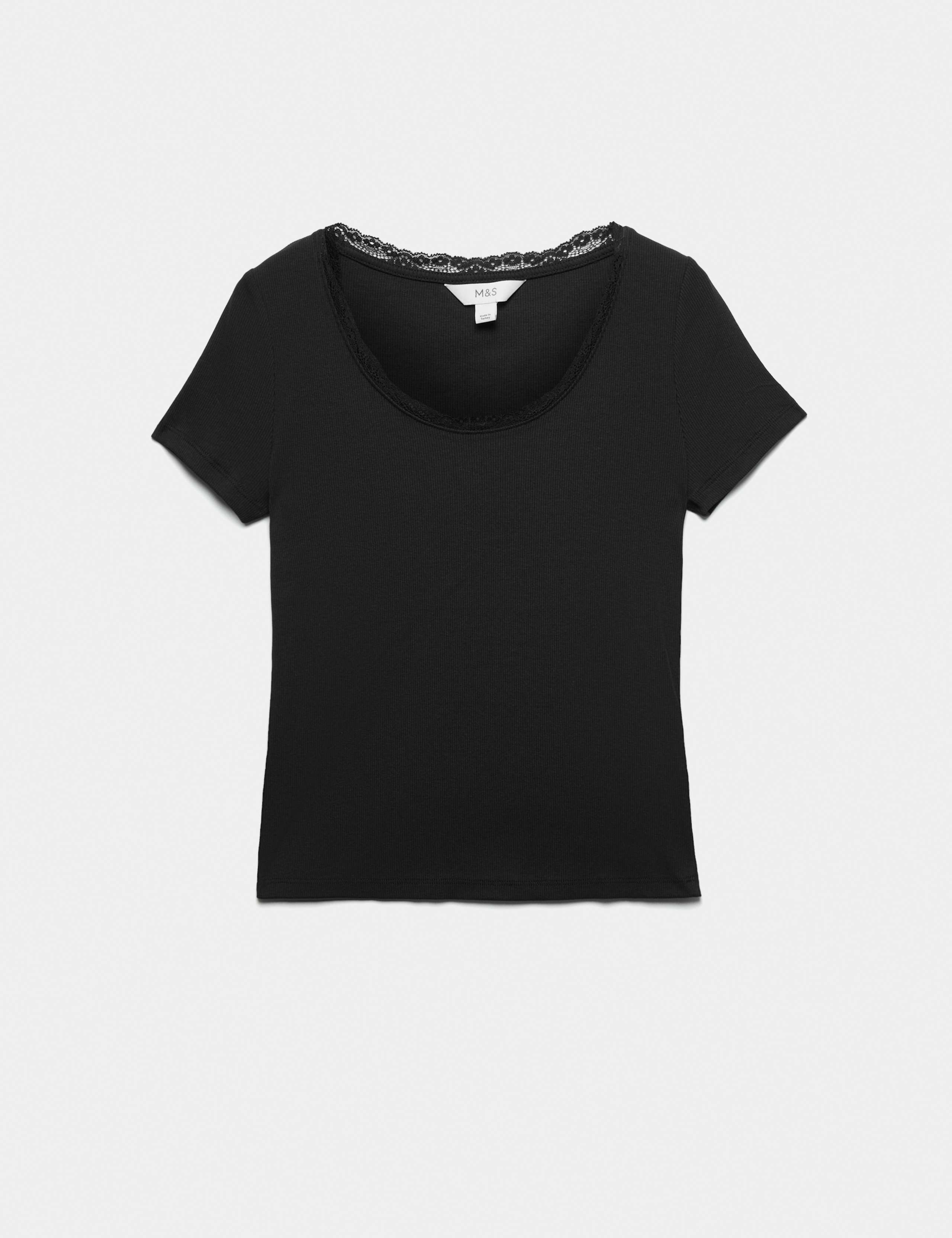 Ribbed Lace Scoop Neck Short Sleeve Top 2 of 4