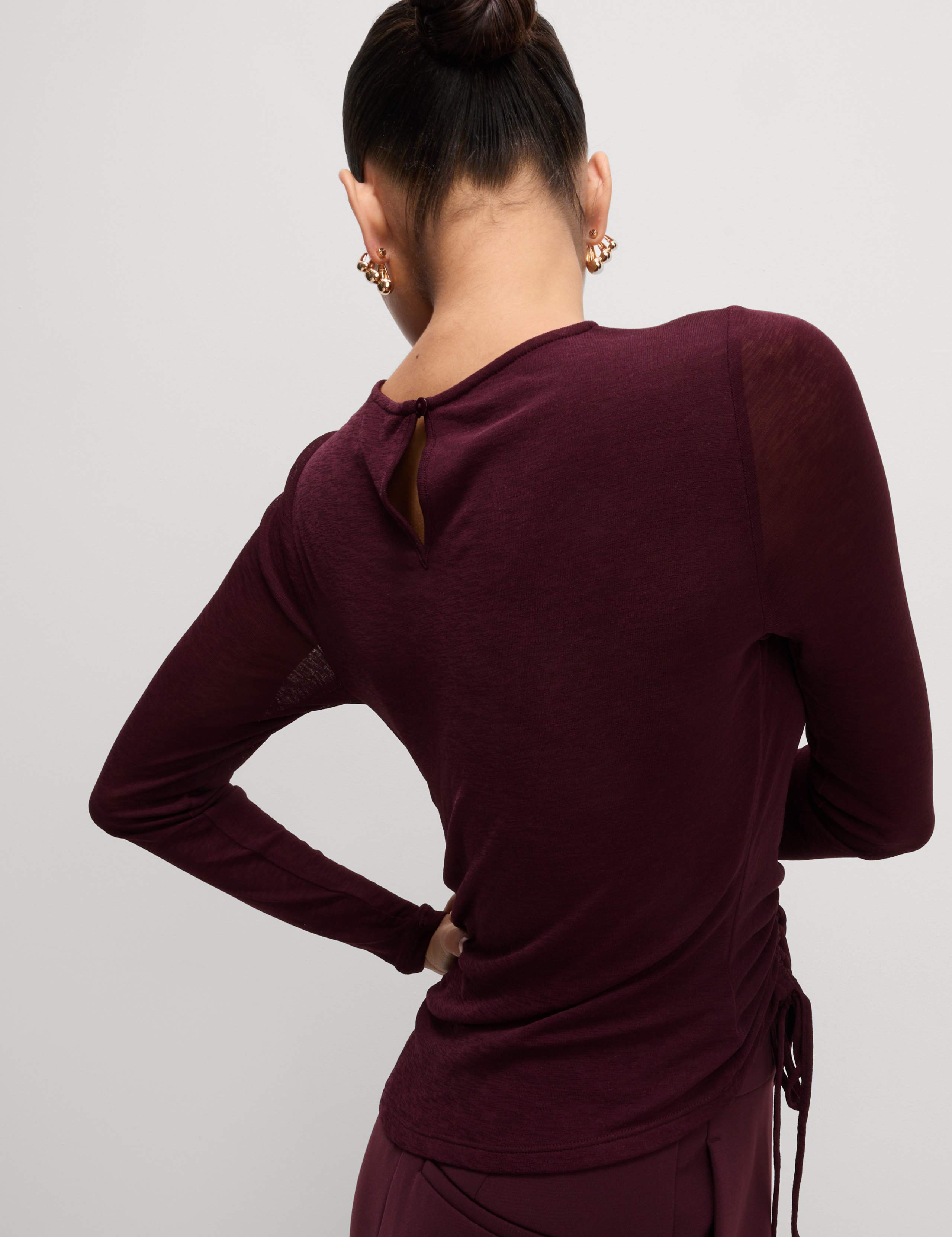 Long Sleeve Mesh Ruched Top 3 of 5