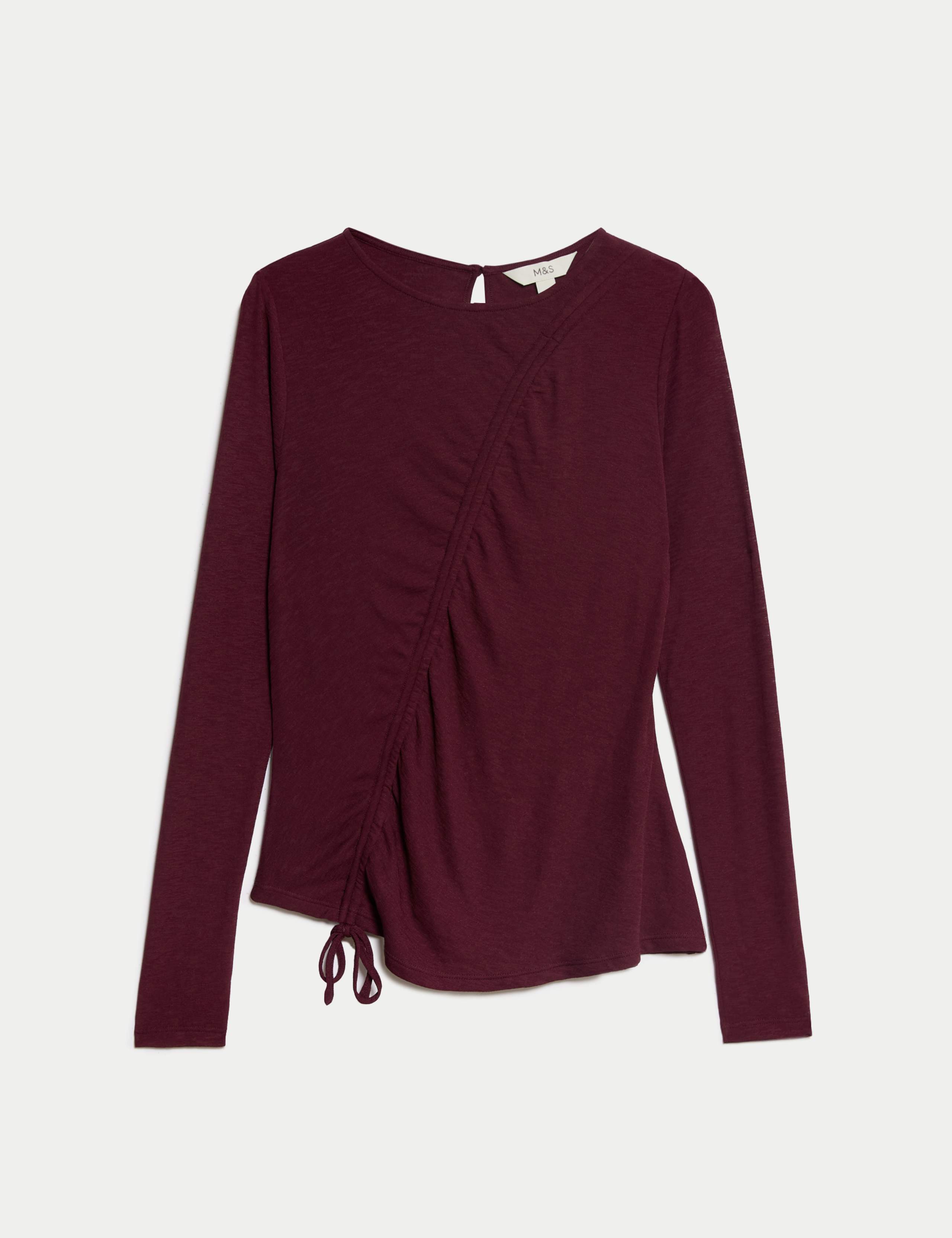Long Sleeve Mesh Ruched Top 2 of 5