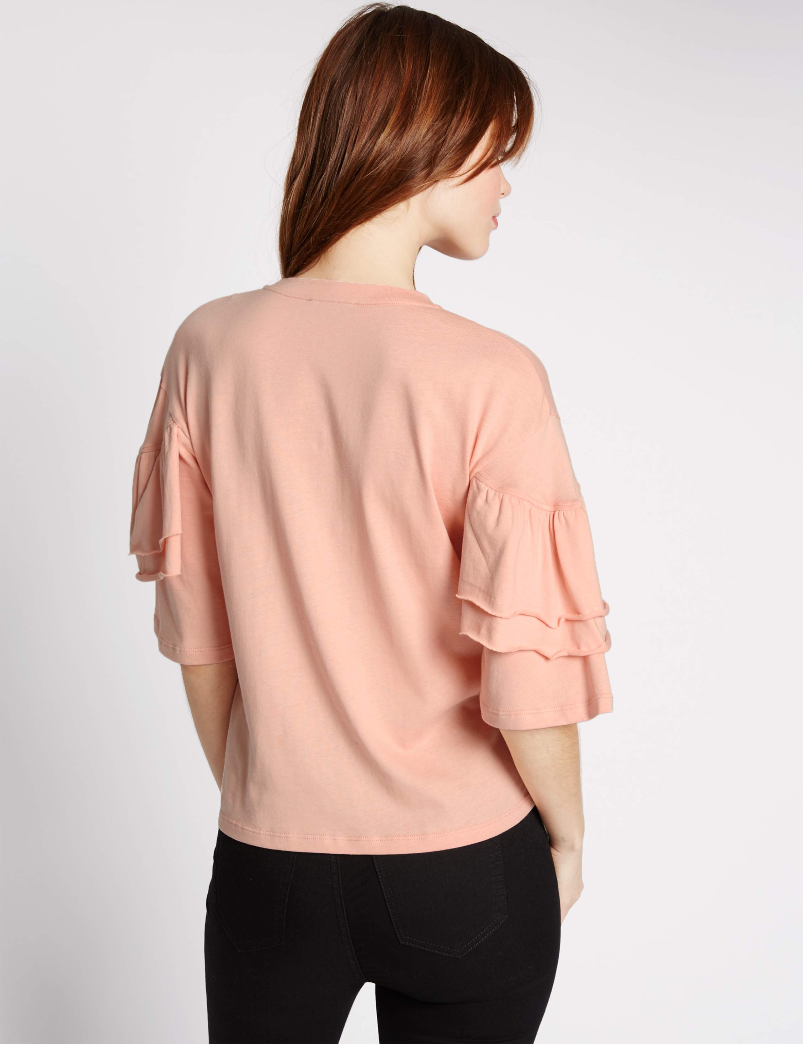 Pure Cotton Ruffle Half Sleeve Sweatshirt 3 of 4