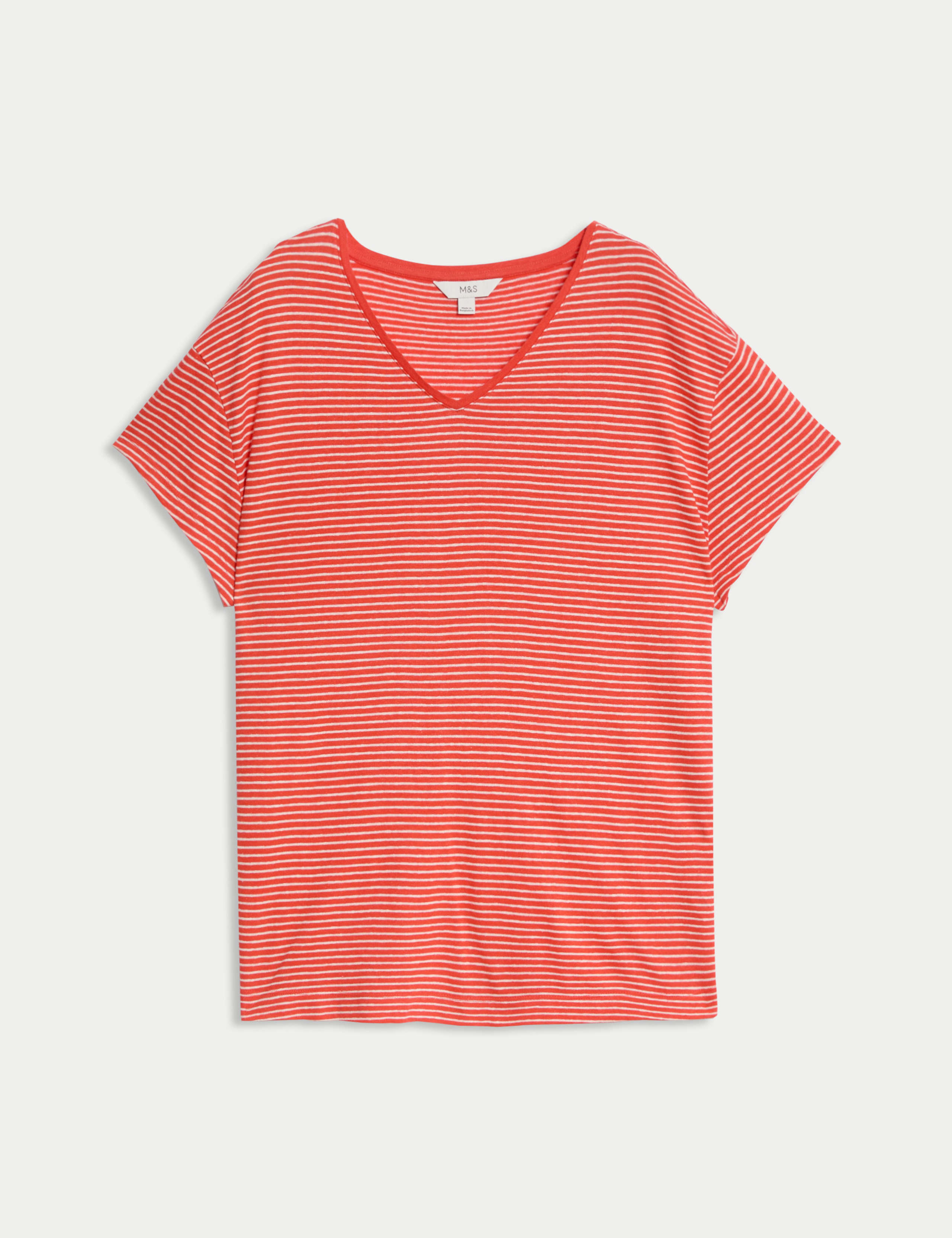 Linen Blend Striped V-Neck T-Shirt 2 of 5