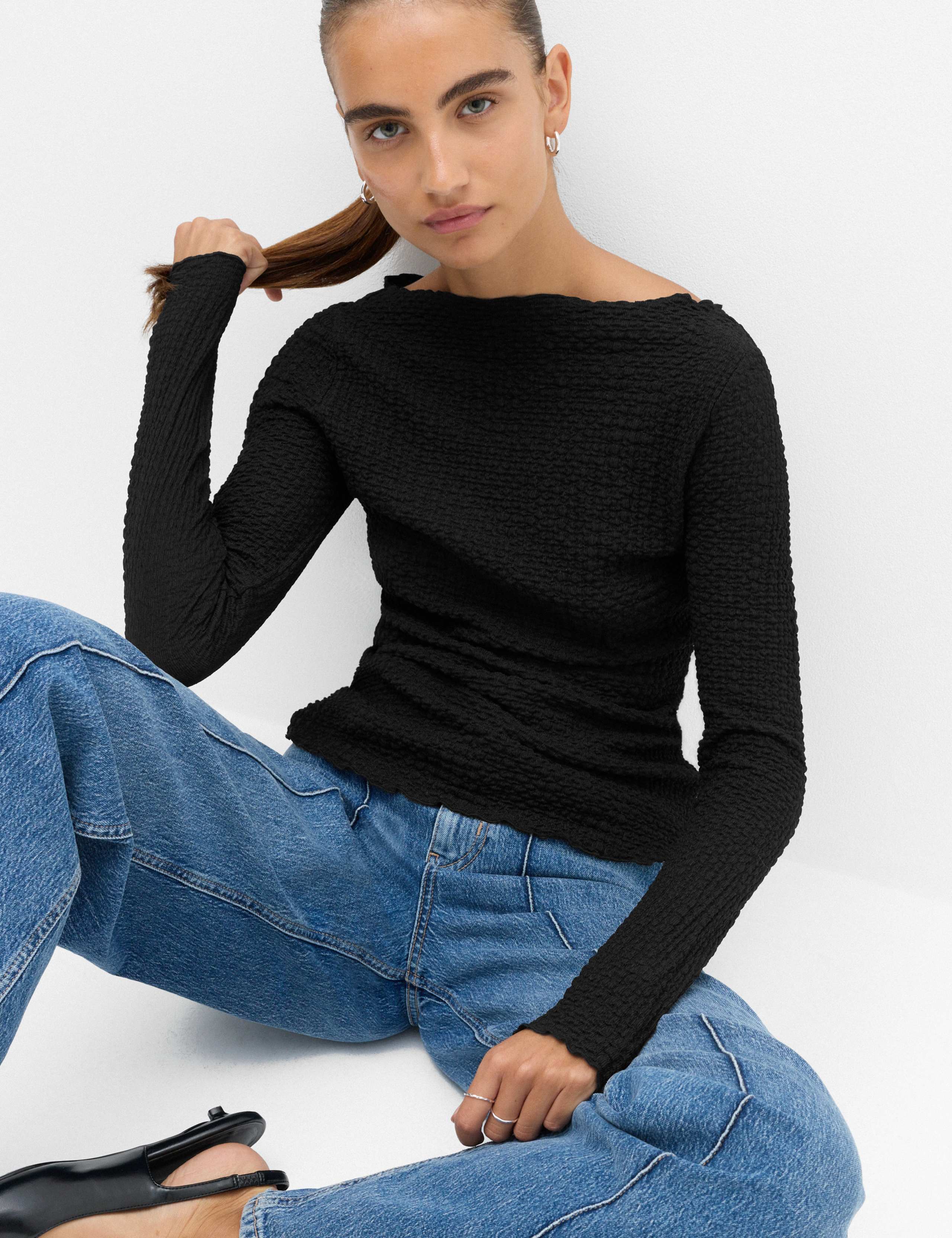 Slash Neck Textured Long Sleeve Top 6 of 6