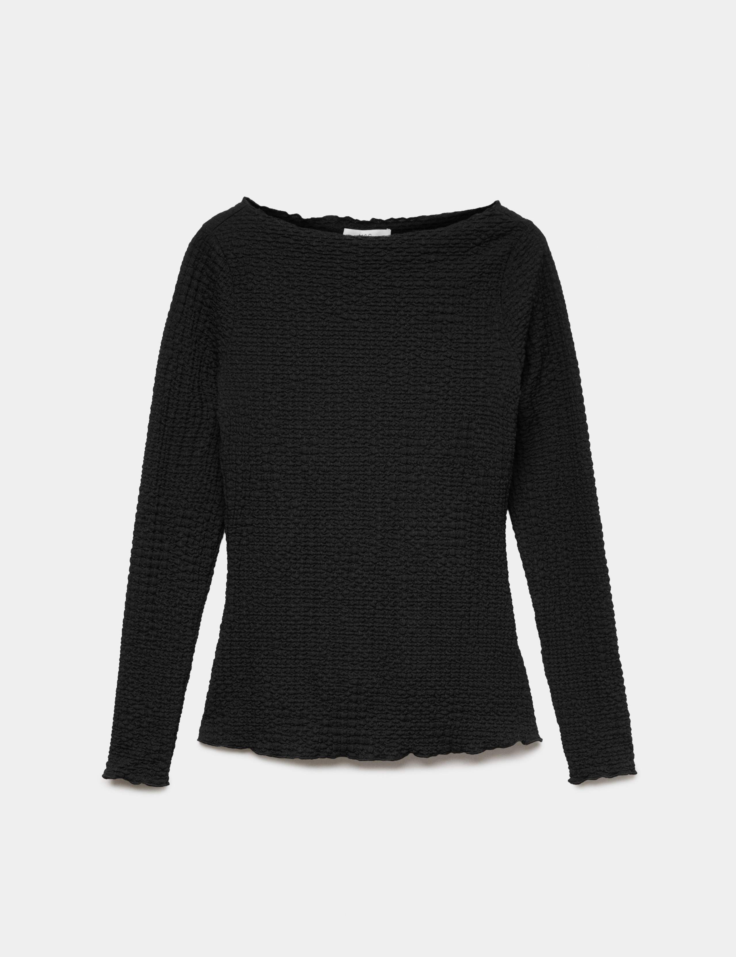 Slash Neck Textured Long Sleeve Top 2 of 6