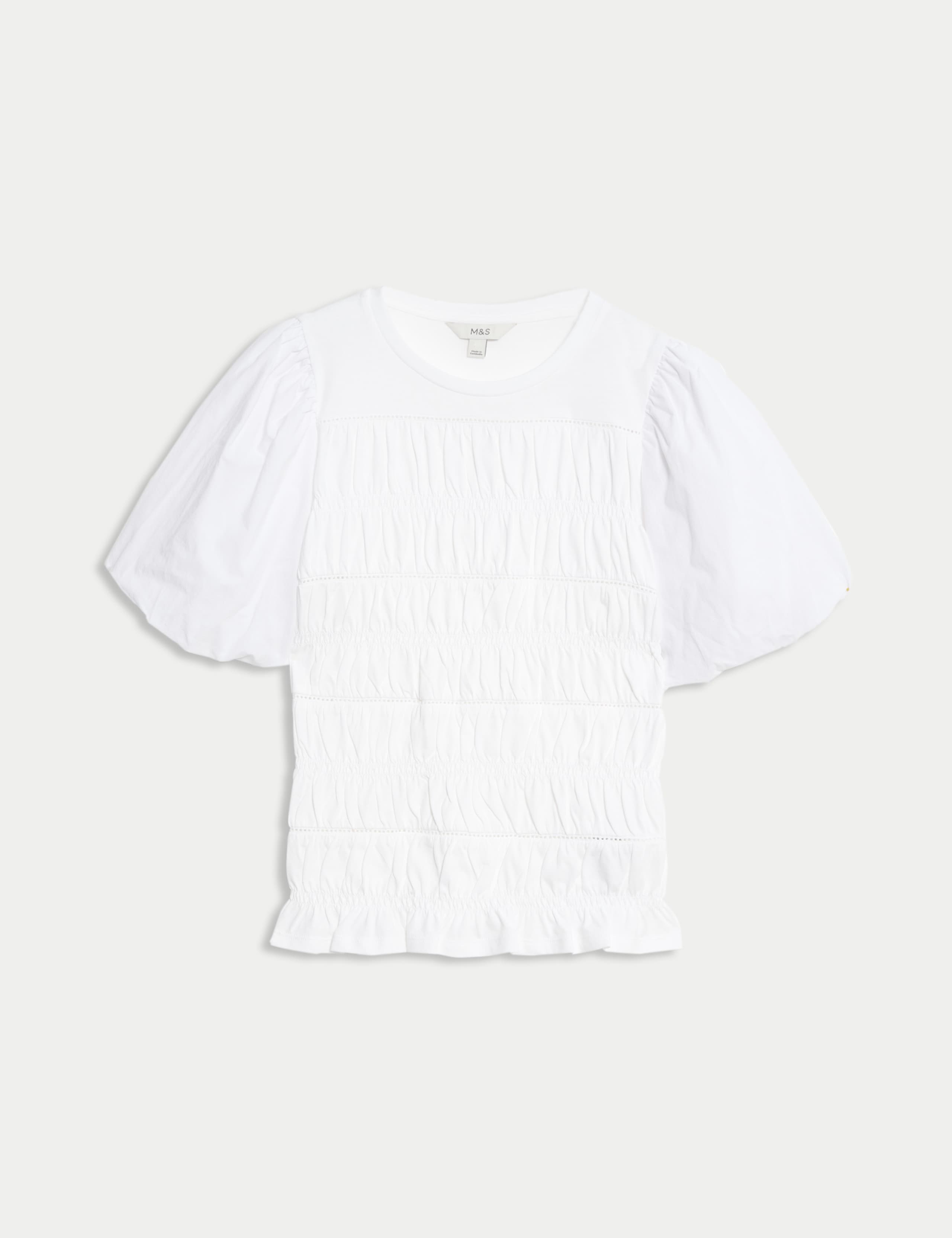 Pure Cotton Jersey Smocked Puff Sleeve Top 2 of 5