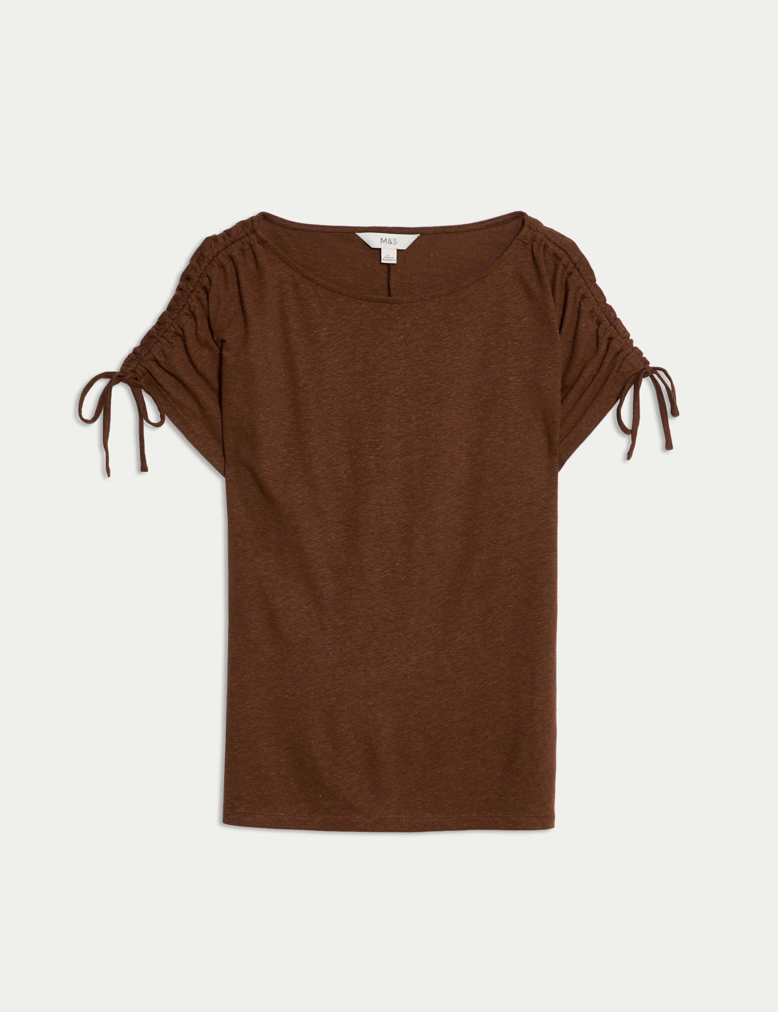 Linen Blend Ruched T-Shirt 1 of 1