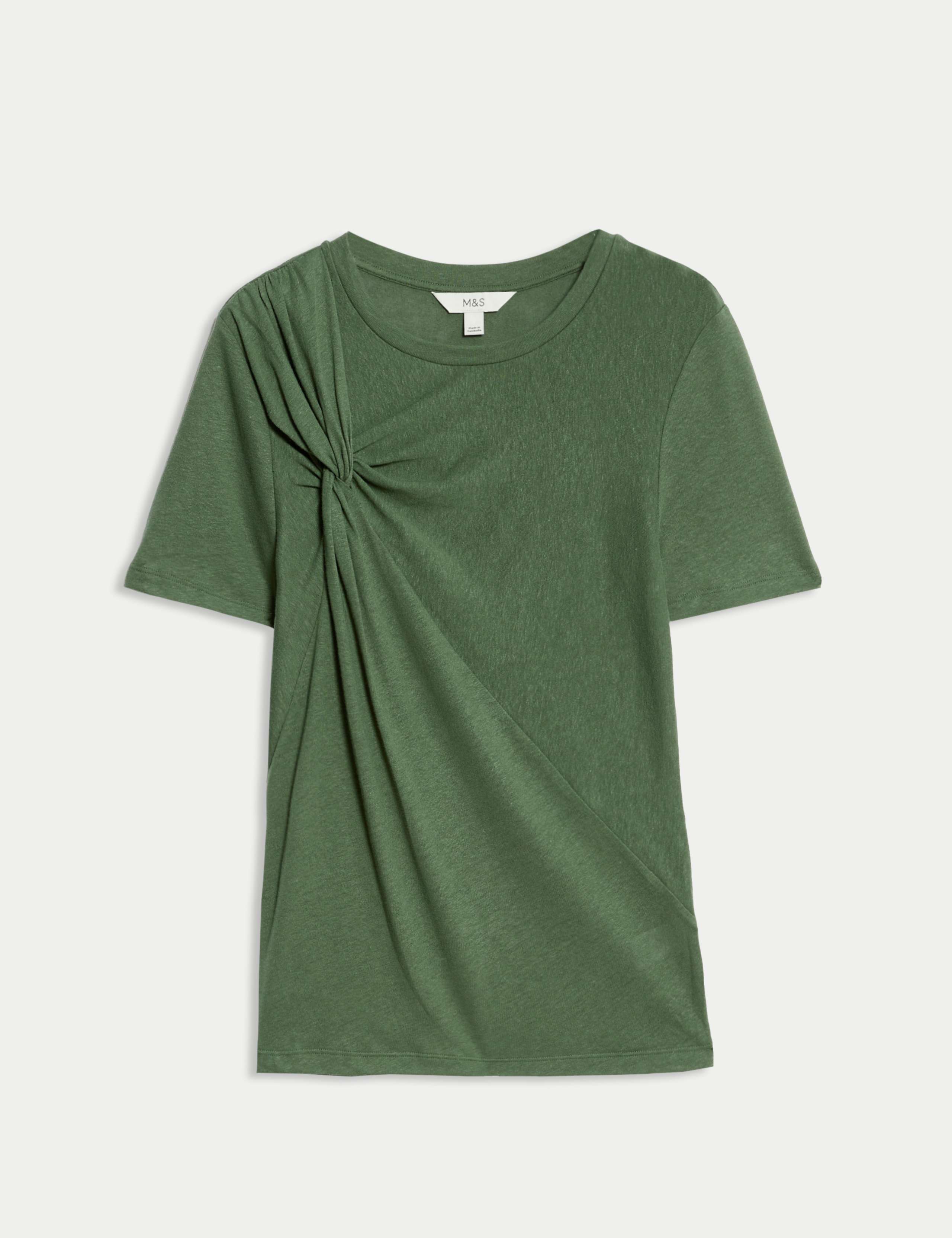 Linen Rich Crew Neck Twist Front T-Shirt 2 of 5