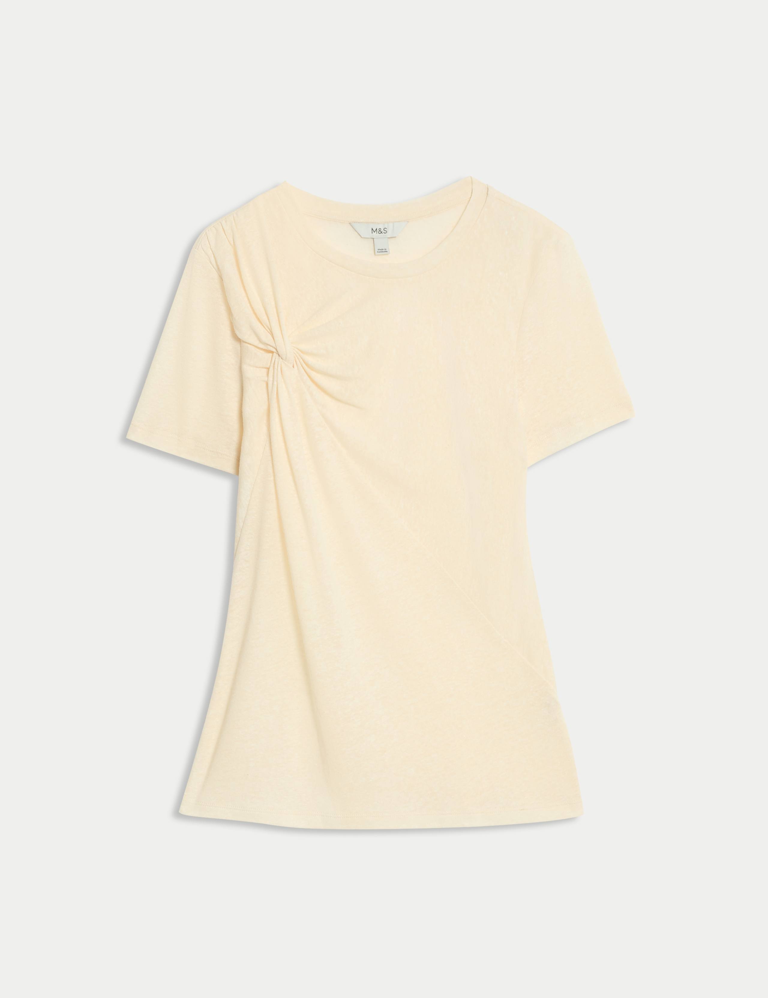 Linen Rich Crew Neck Twist Front T-Shirt 2 of 6