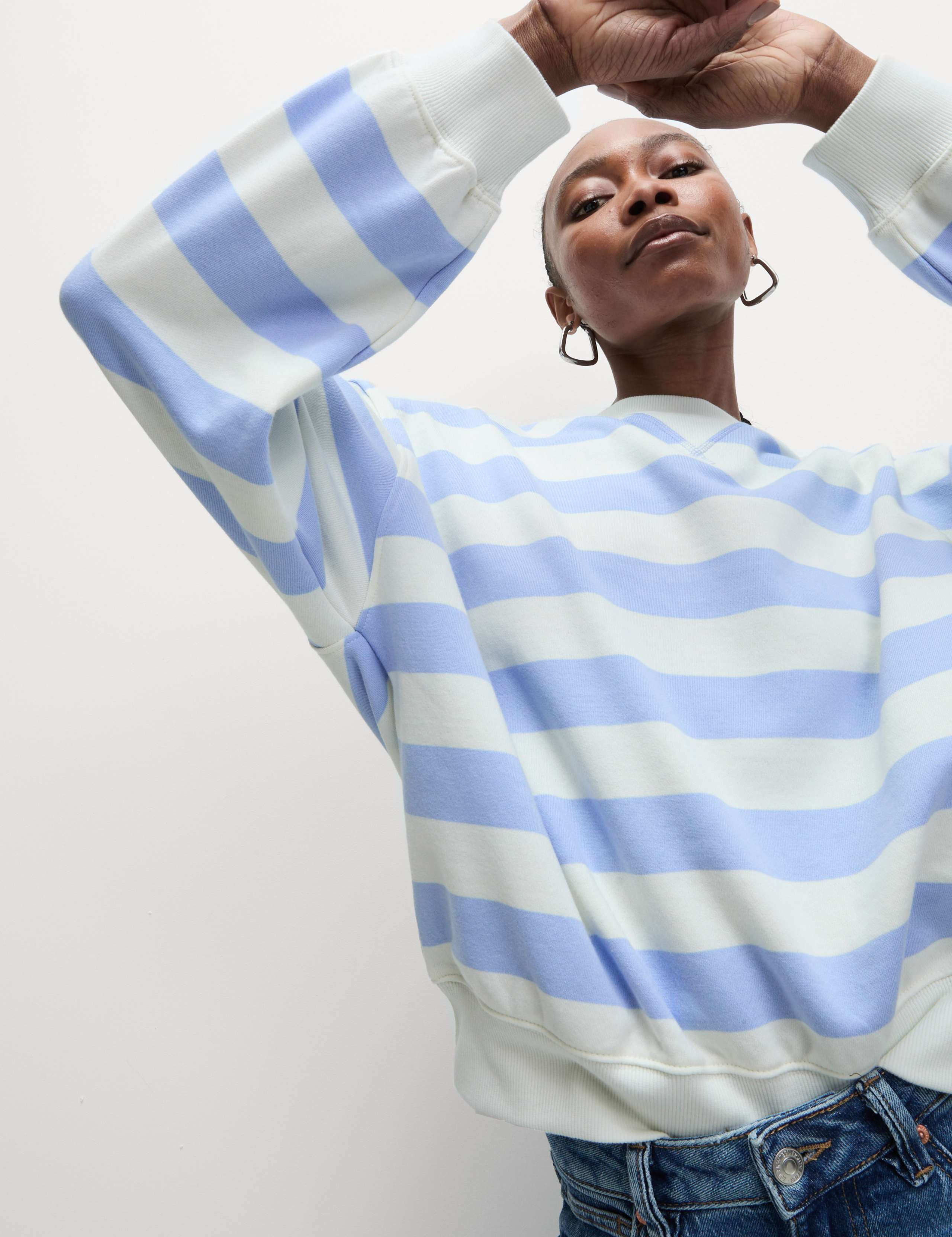 Pure Cotton Striped Crew Neck Sweat-shirt 1 of 6