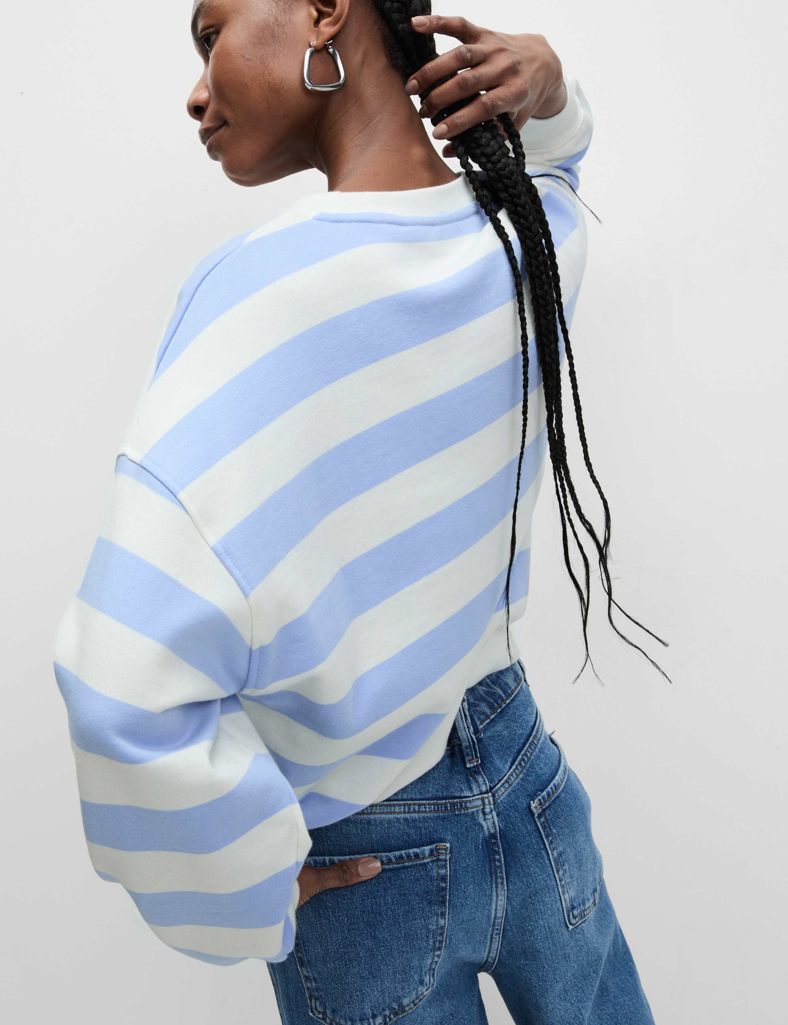 Pure Cotton Striped Crew Neck Sweat-shirt 4 of 6