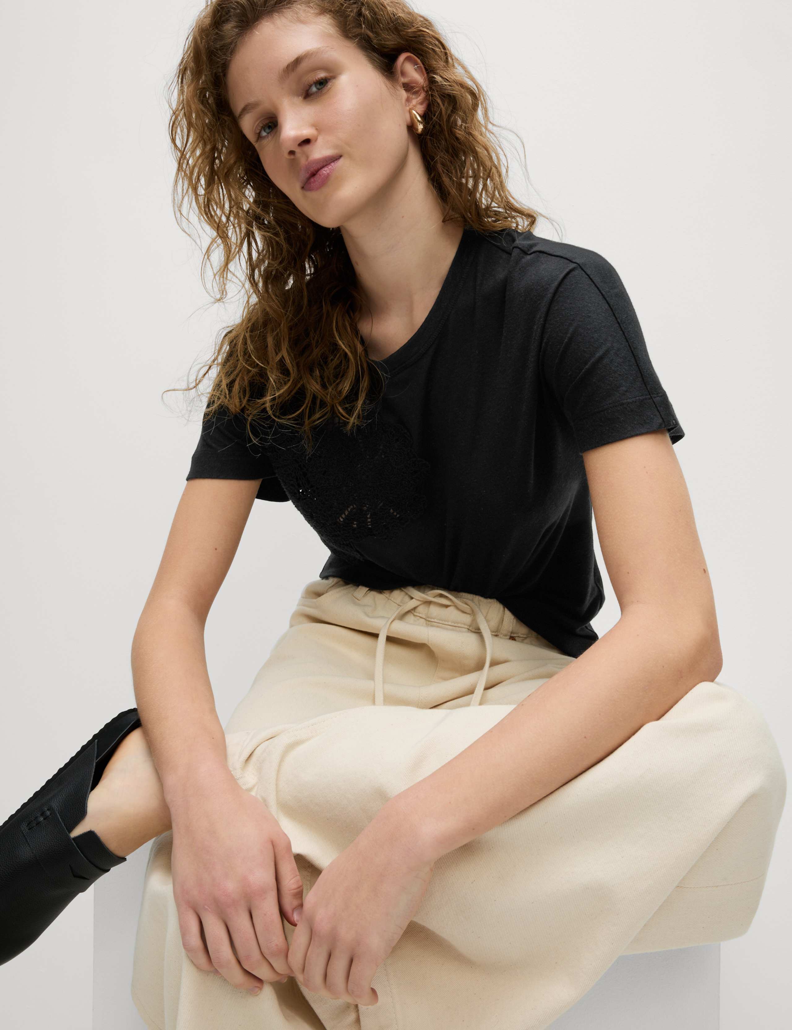 Linen Rich Embroidered T-Shirt 5 of 5