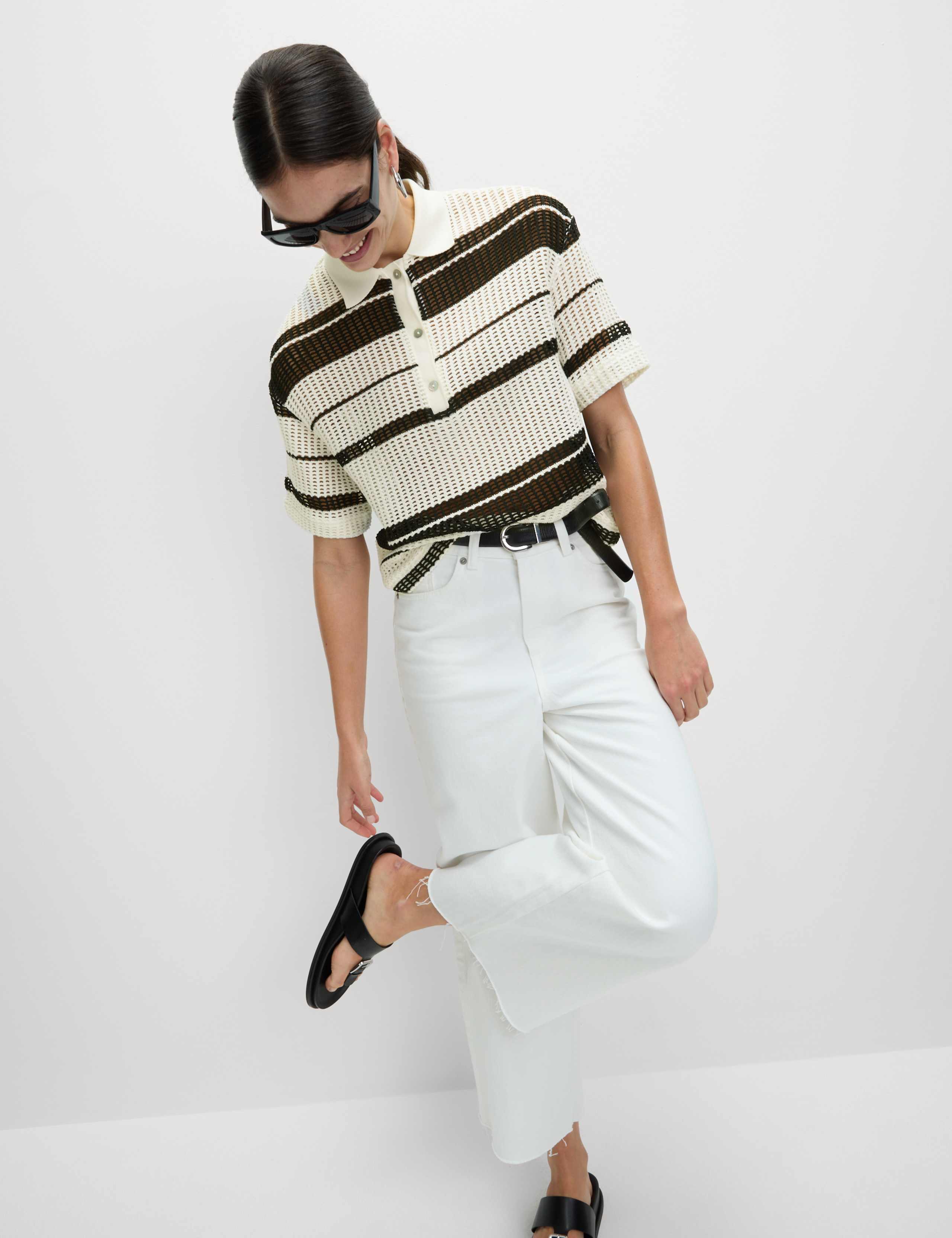 Cotton Rich Striped Textured Resort Top 1 of 5