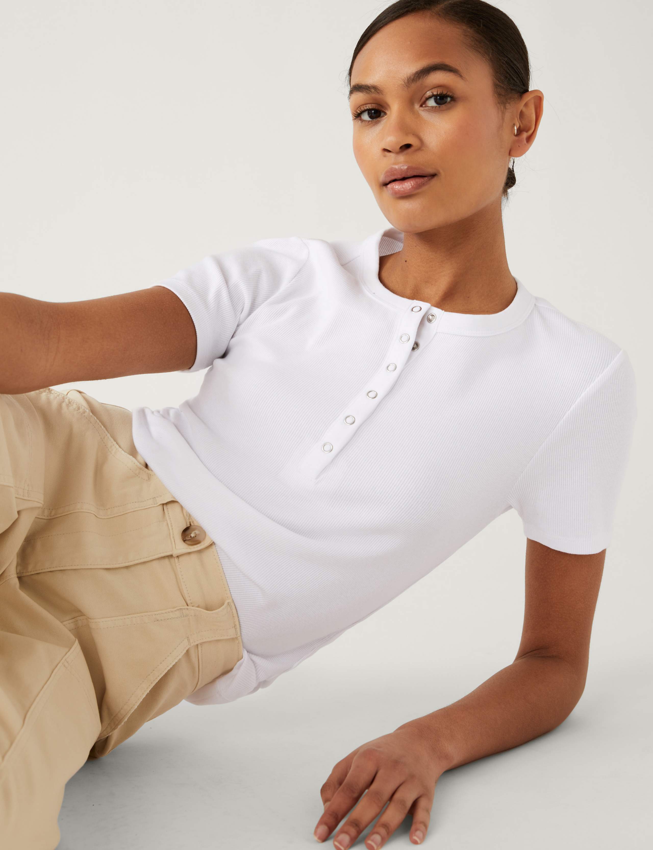 Cotton Blend Ribbed Henley Top 3 of 5
