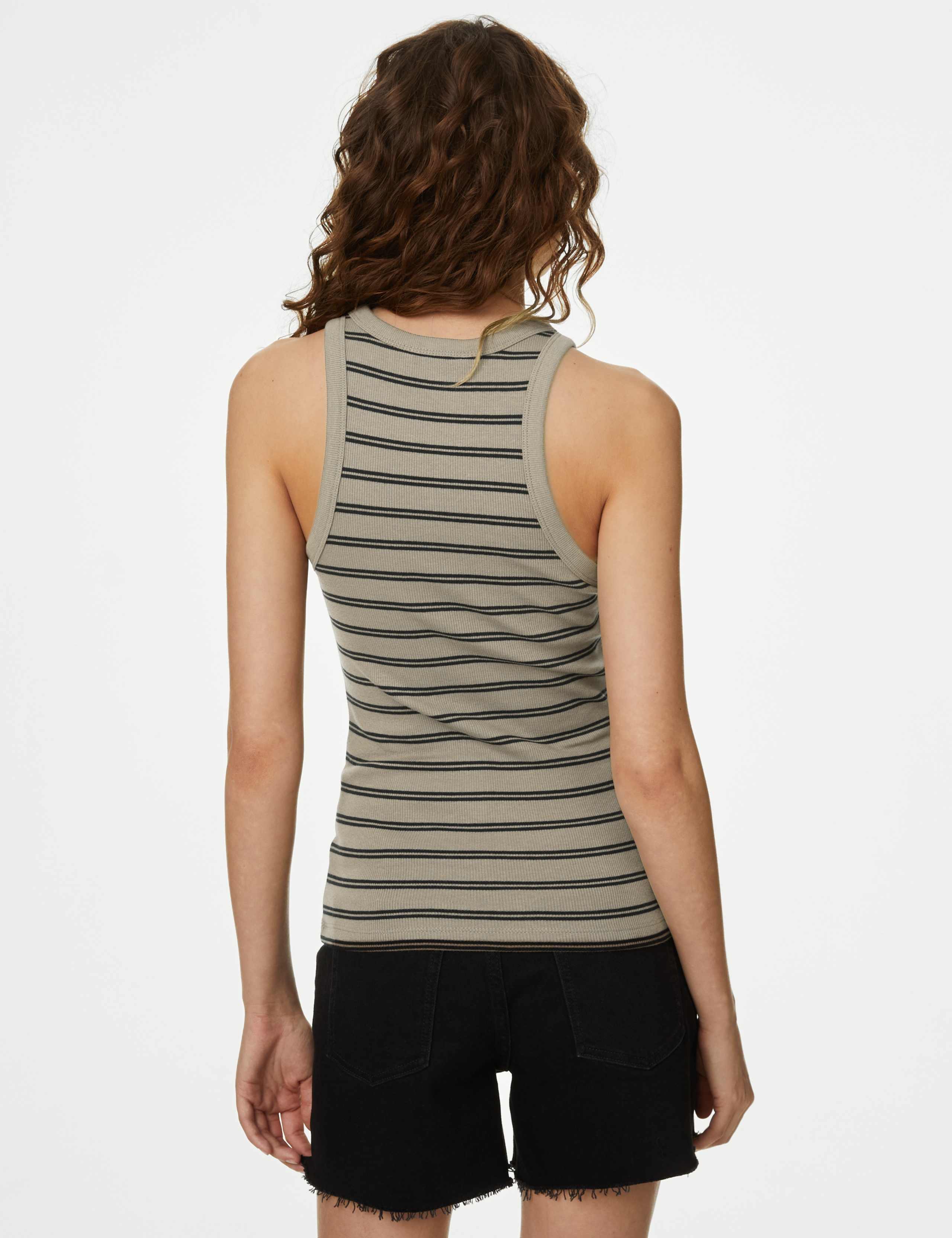 Cotton Rich Striped Ribbed Racer Back Vest 5 of 5
