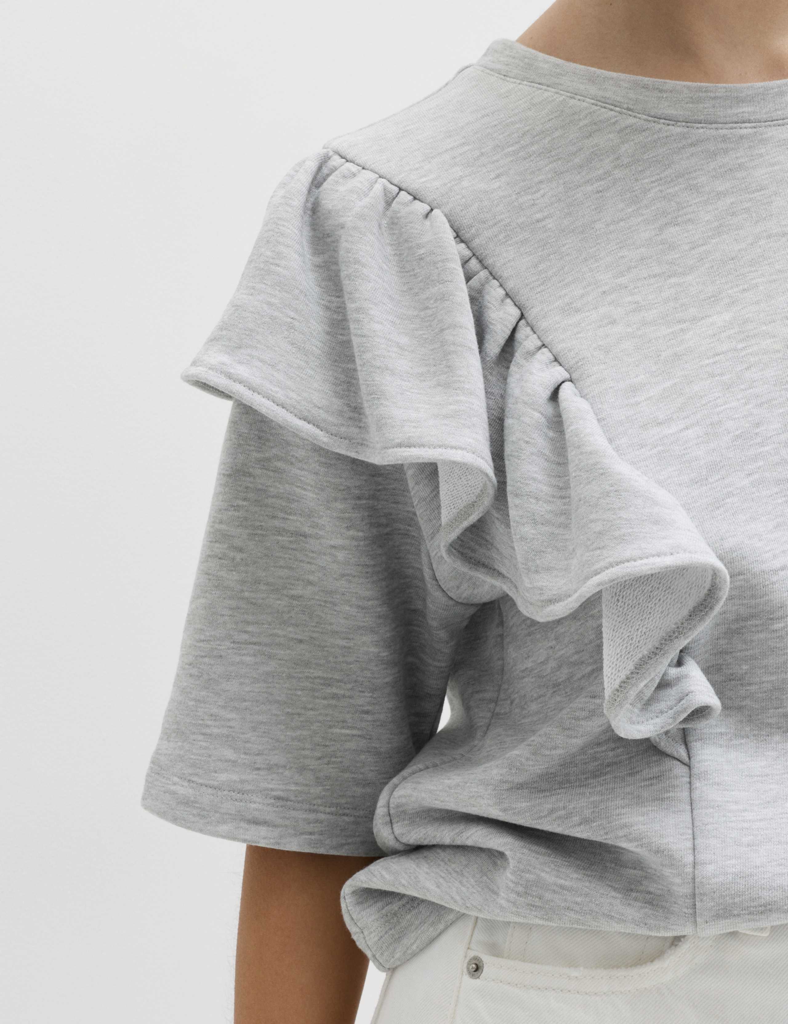 Cotton Blend Short Sleeve Frill Sweatshirt 4 of 7