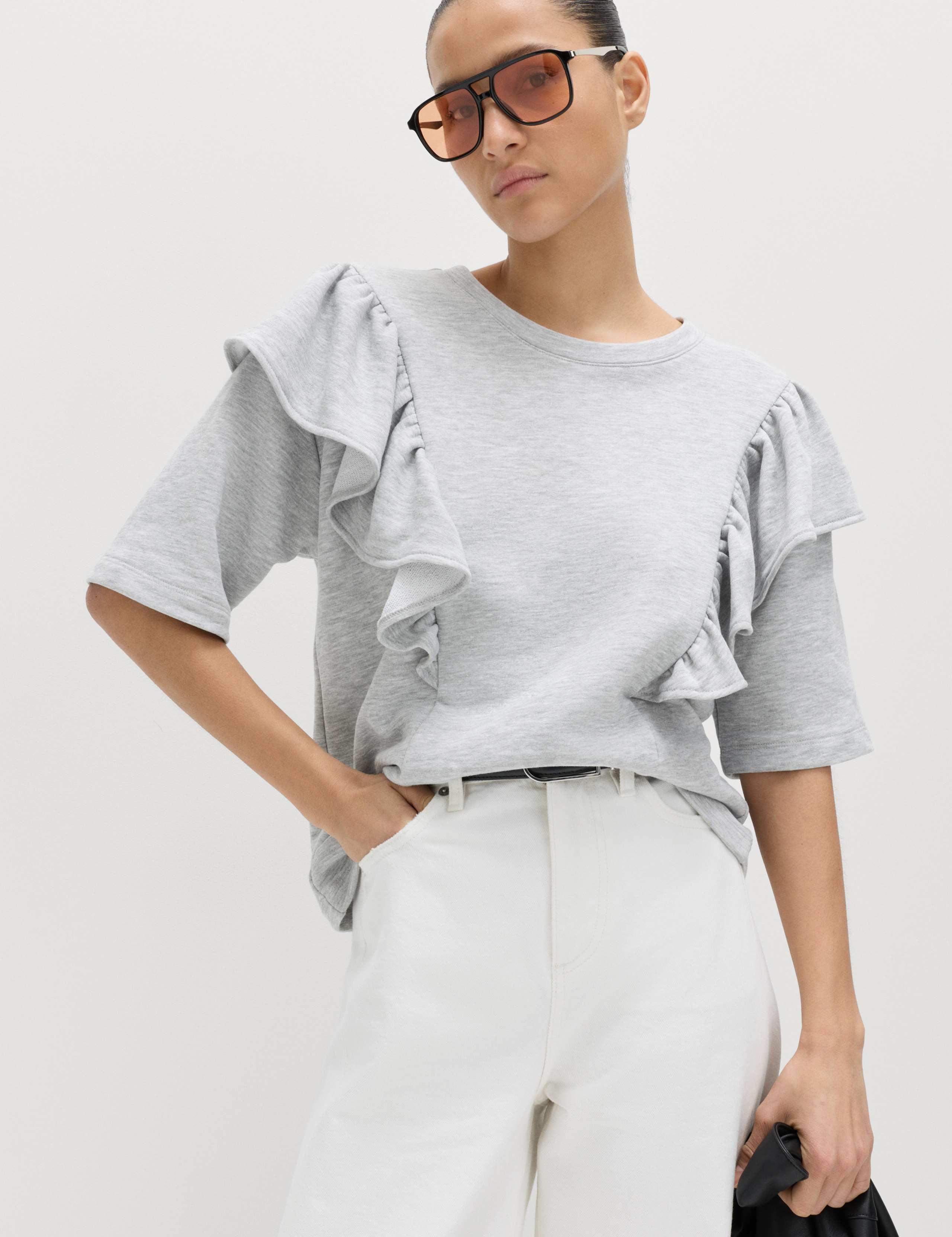 Cotton Blend Short Sleeve Frill Sweatshirt 5 of 7