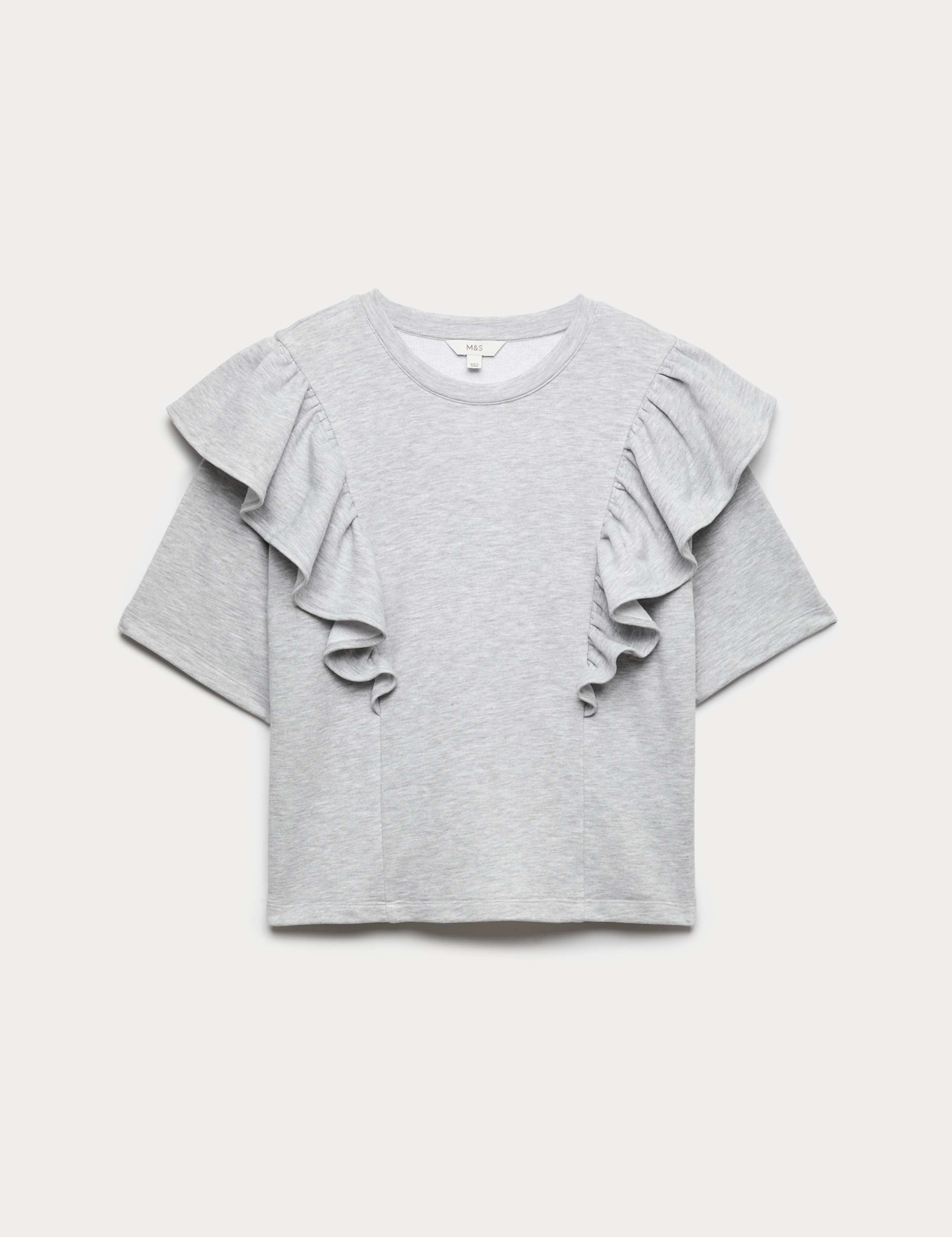 Cotton Blend Short Sleeve Frill Sweatshirt 2 of 7