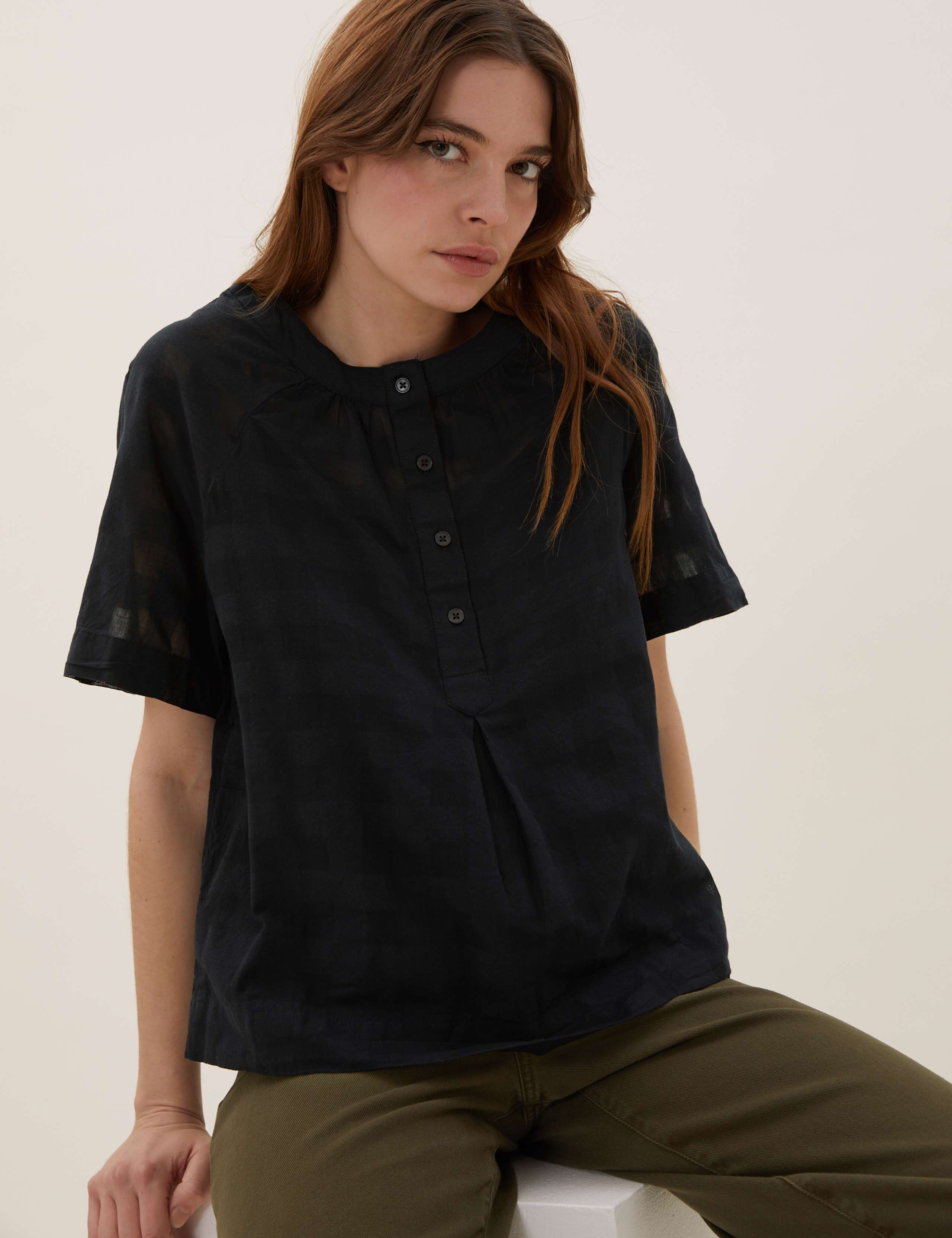 Pure Cotton Checked Short Sleeve Top 3 of 5