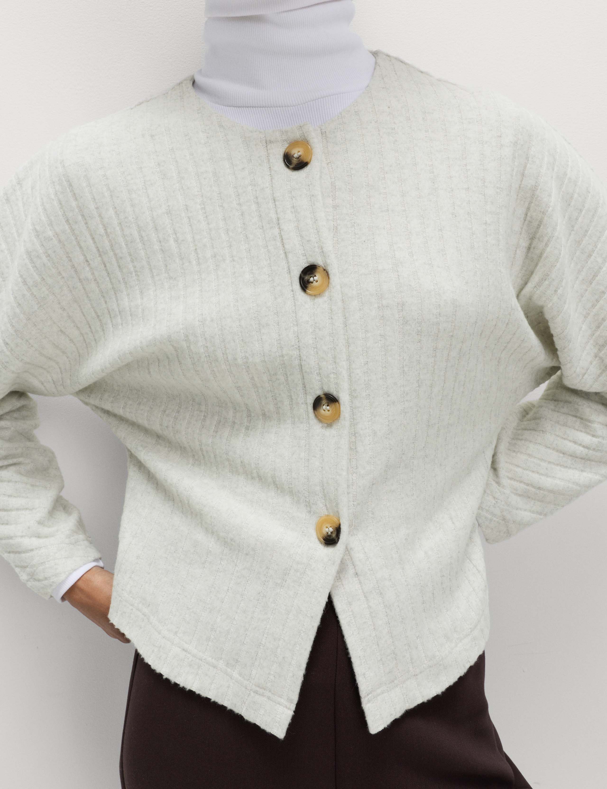 Wide Rib Cosy Button Front Cardigan 1 of 5