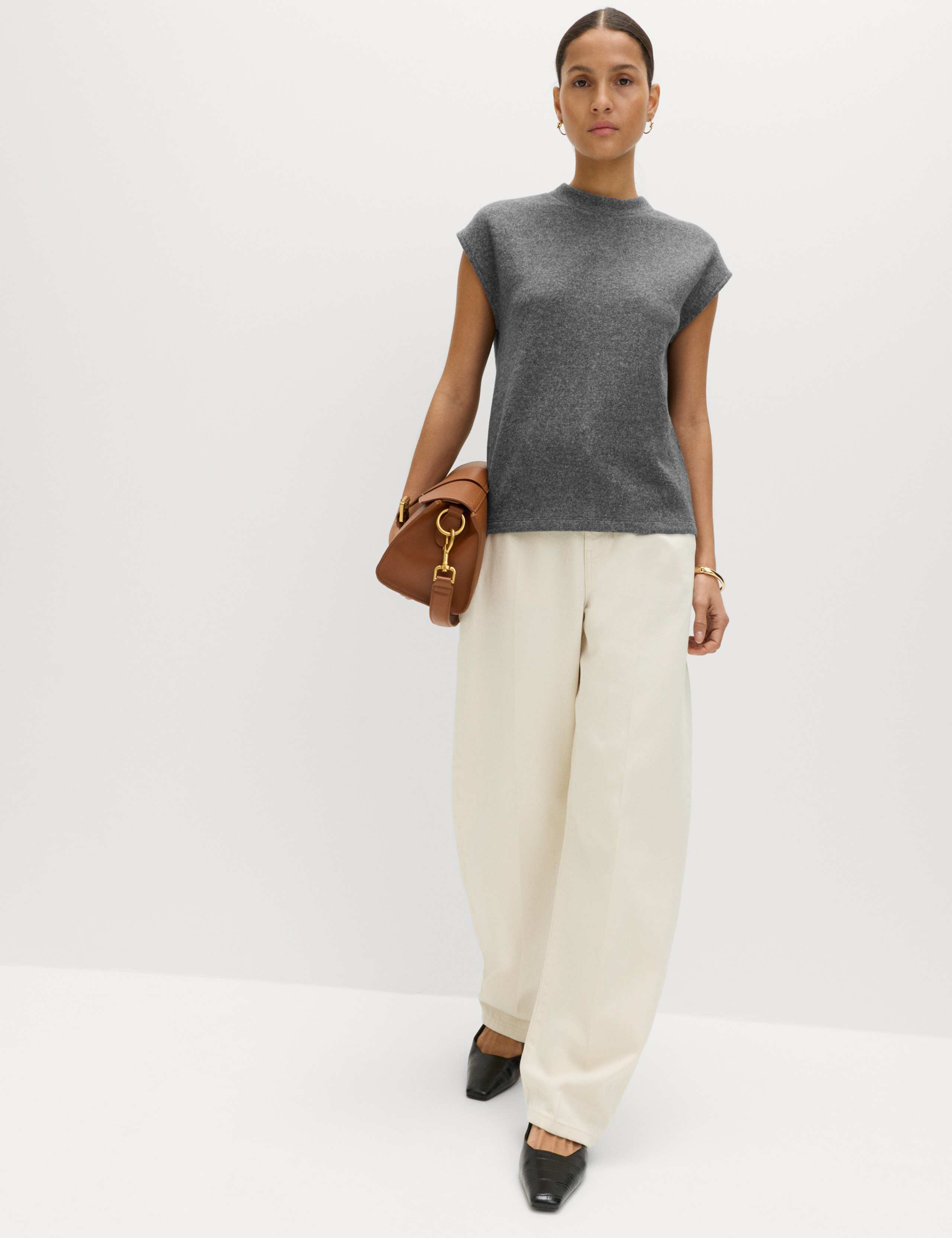 Cotton Blend Knit Look Mock Neck Top 4 of 7