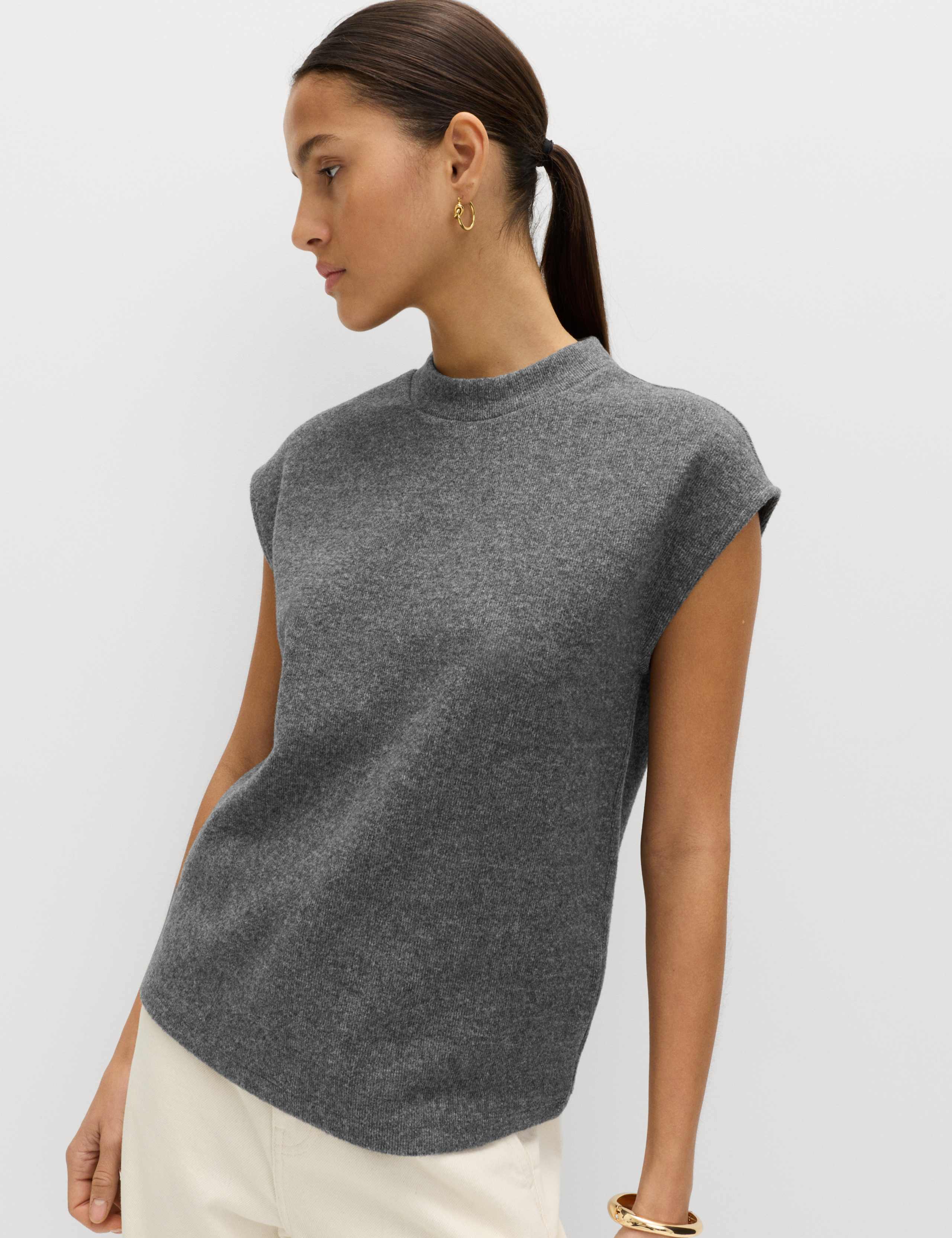 Cotton Blend Knit Look Mock Neck Top 6 of 7