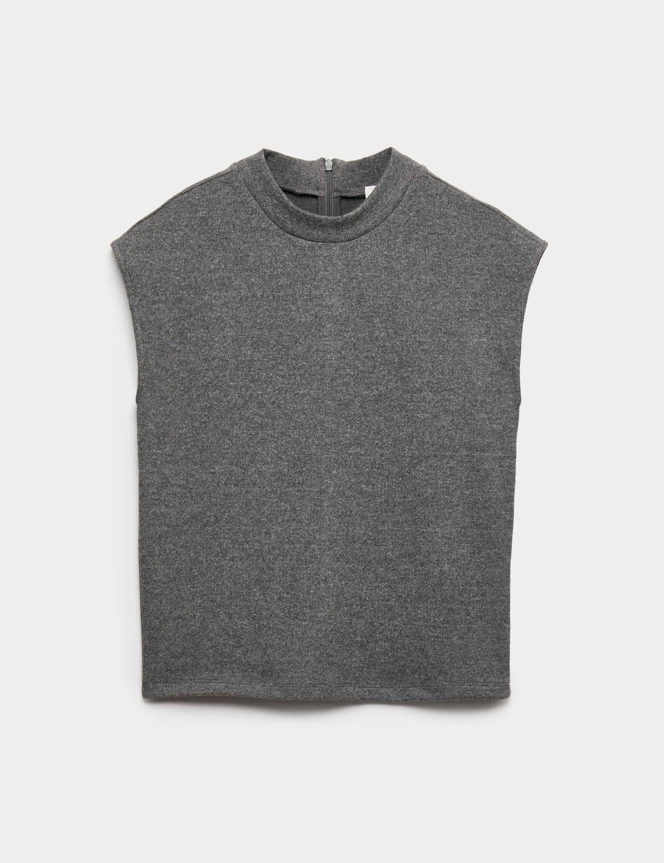 Cotton Blend Knit Look Mock Neck Top 2 of 7