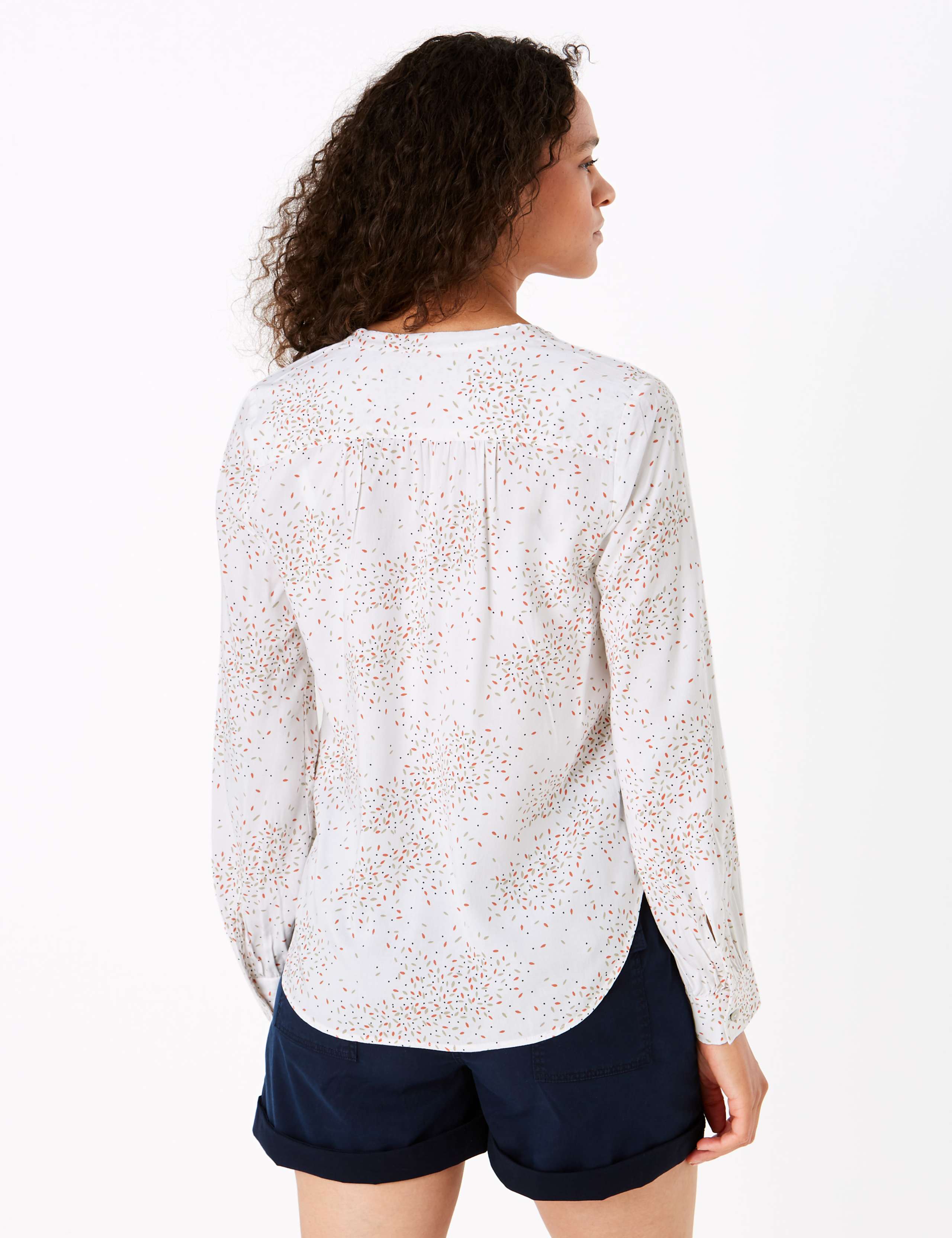 Printed V-Neck Long Sleeve Popover Blouse 4 of 4