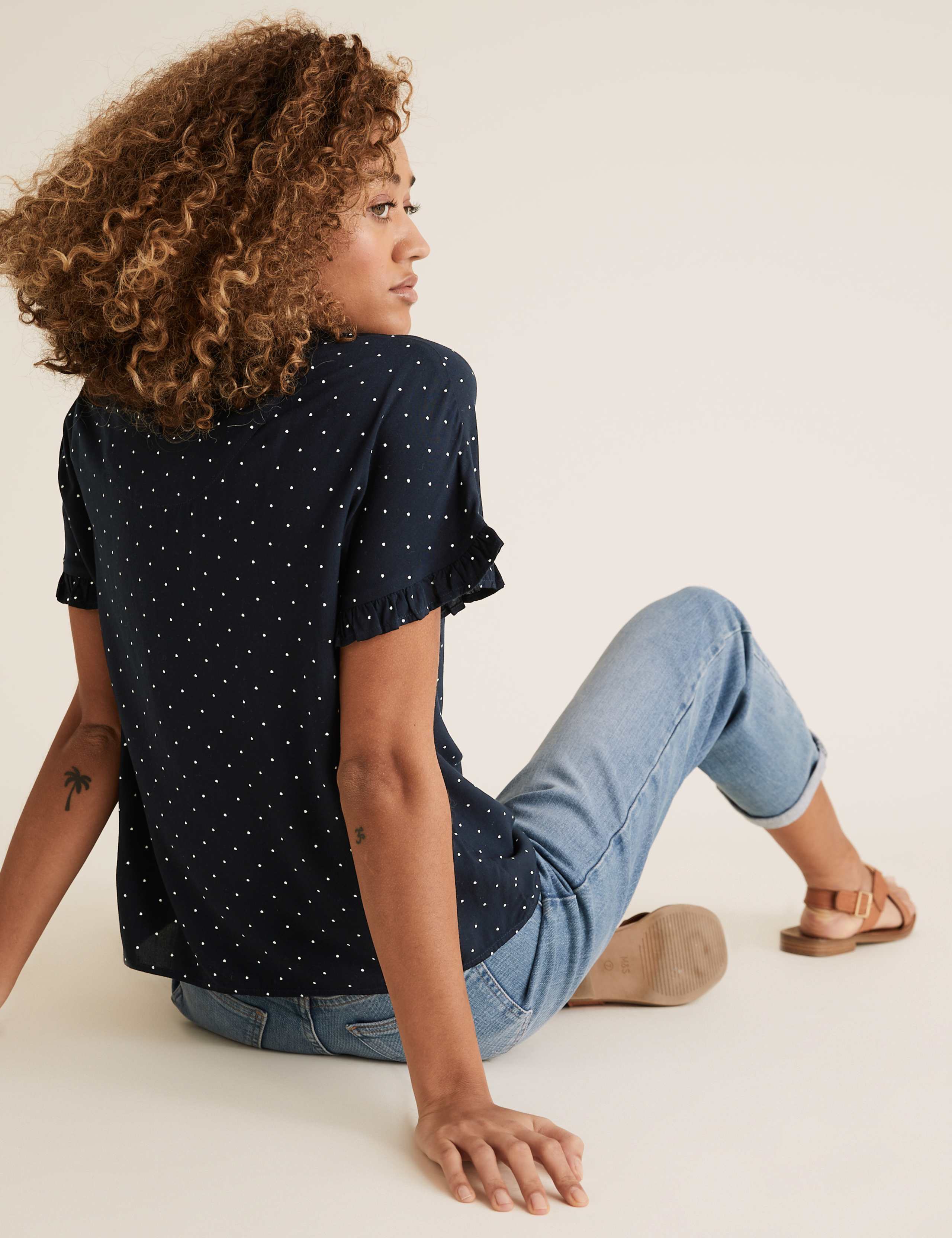 Polka Dot Frill Detail Short Sleeve Top 5 of 5