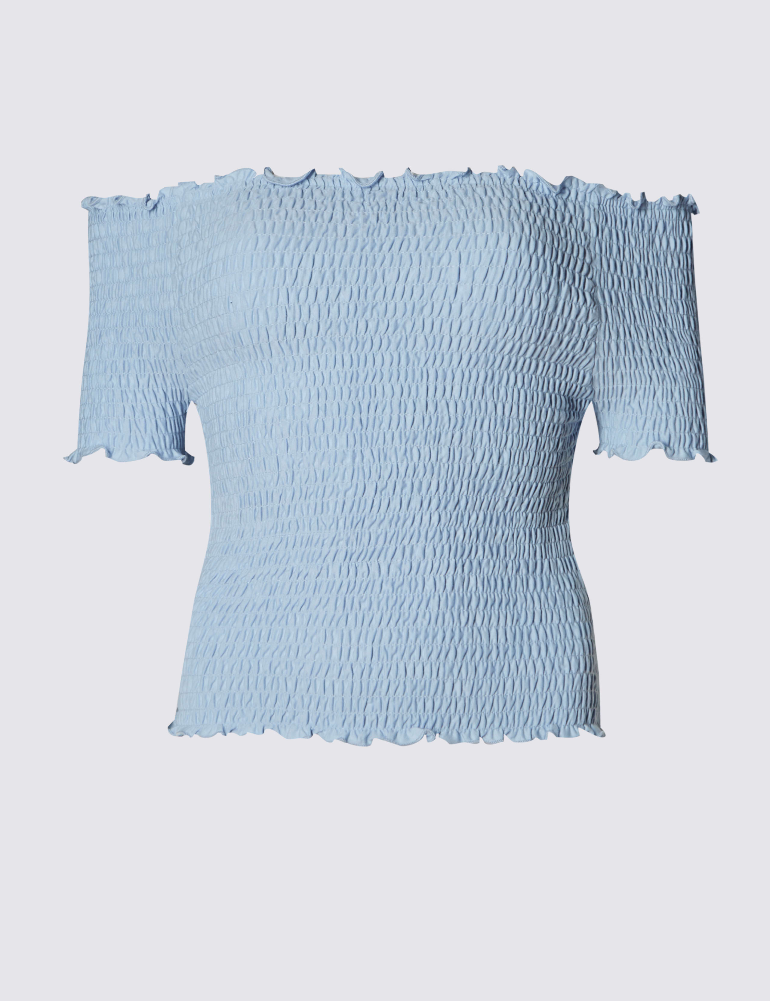 Cotton Rich Slim Fit Smocked Bardot Top 2 of 3