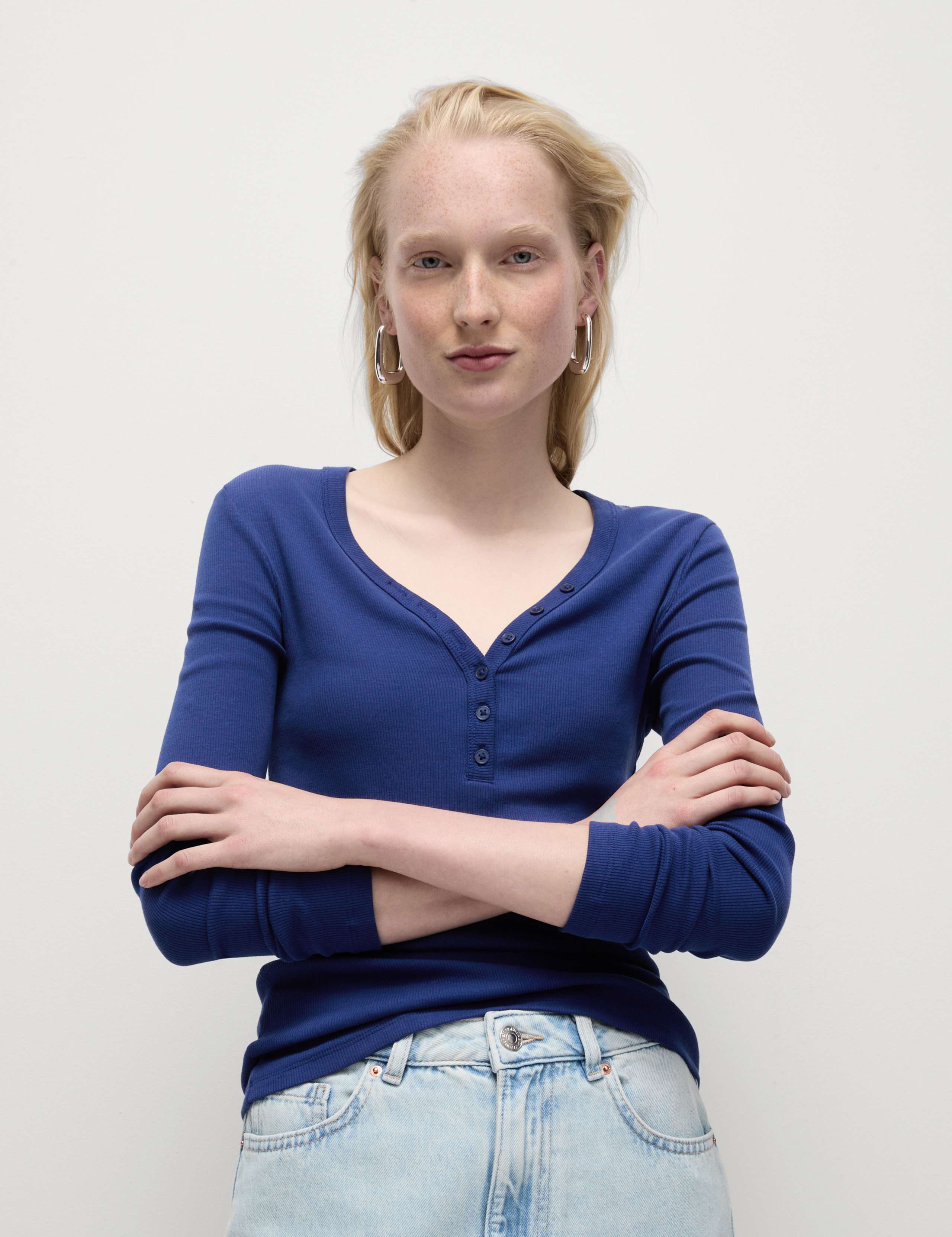 Cotton Rich Ribbed V-Neck Top 1 of 5