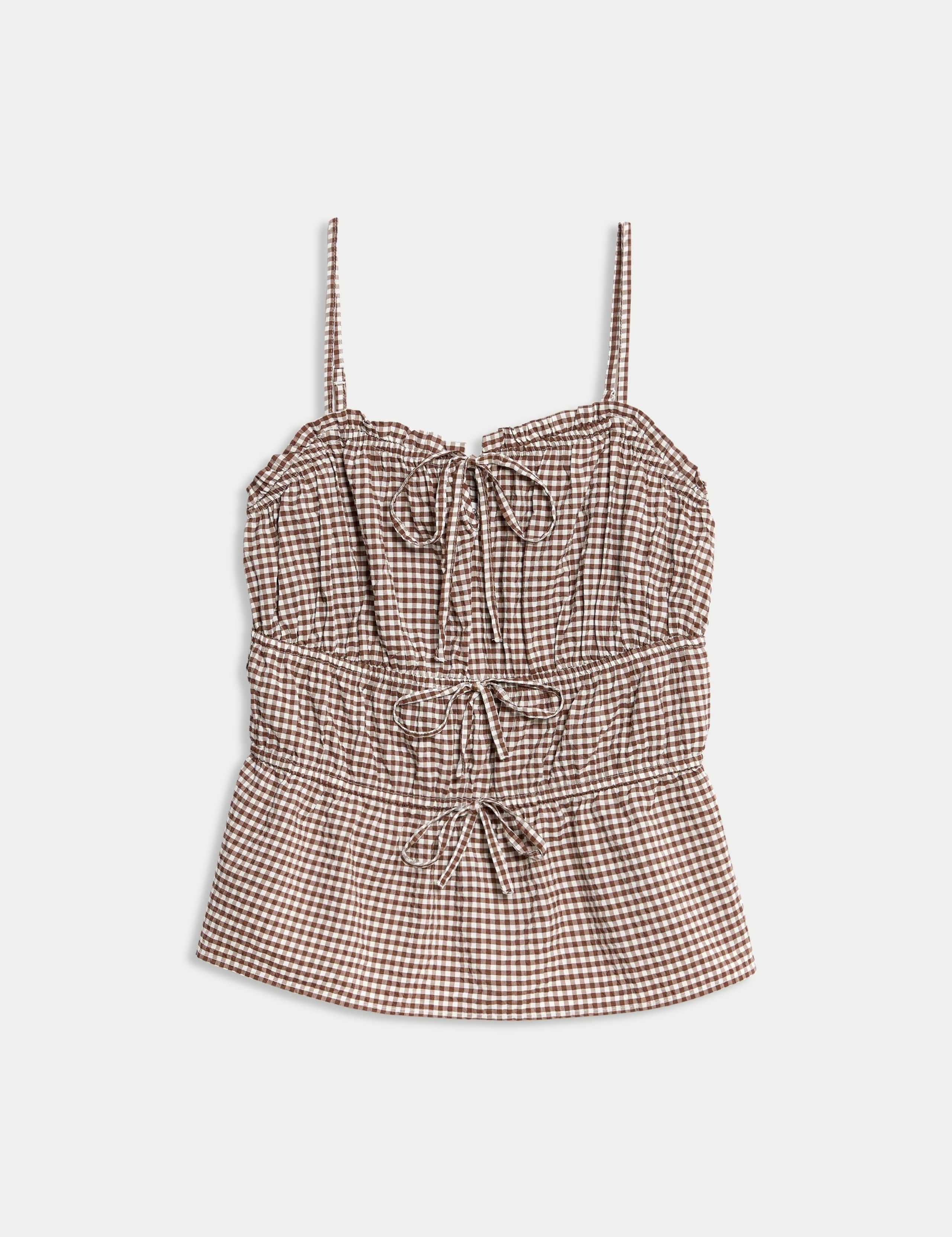 Modal Rich Gingham Tie Front Cami Top 2 of 5
