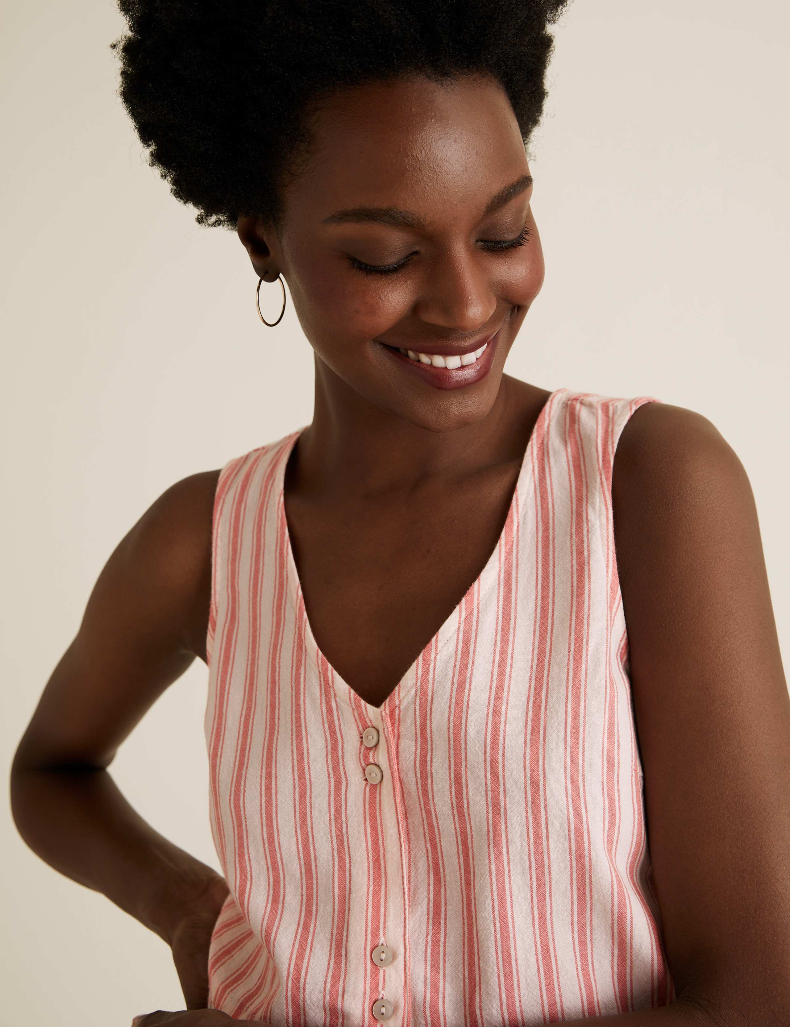Pure Cotton Striped V-Neck Peplum Top 3 of 4
