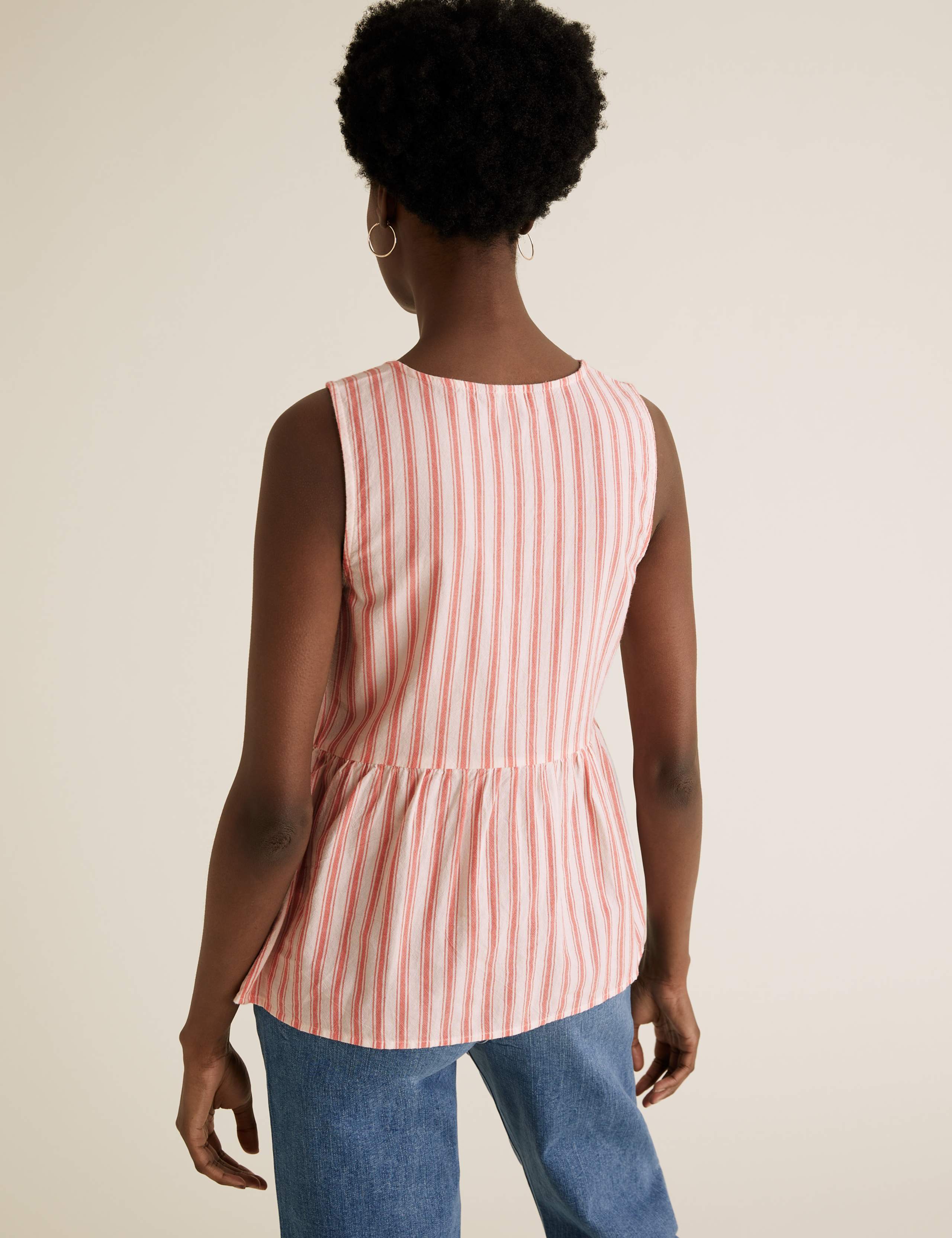 Pure Cotton Striped V-Neck Peplum Top 4 of 4