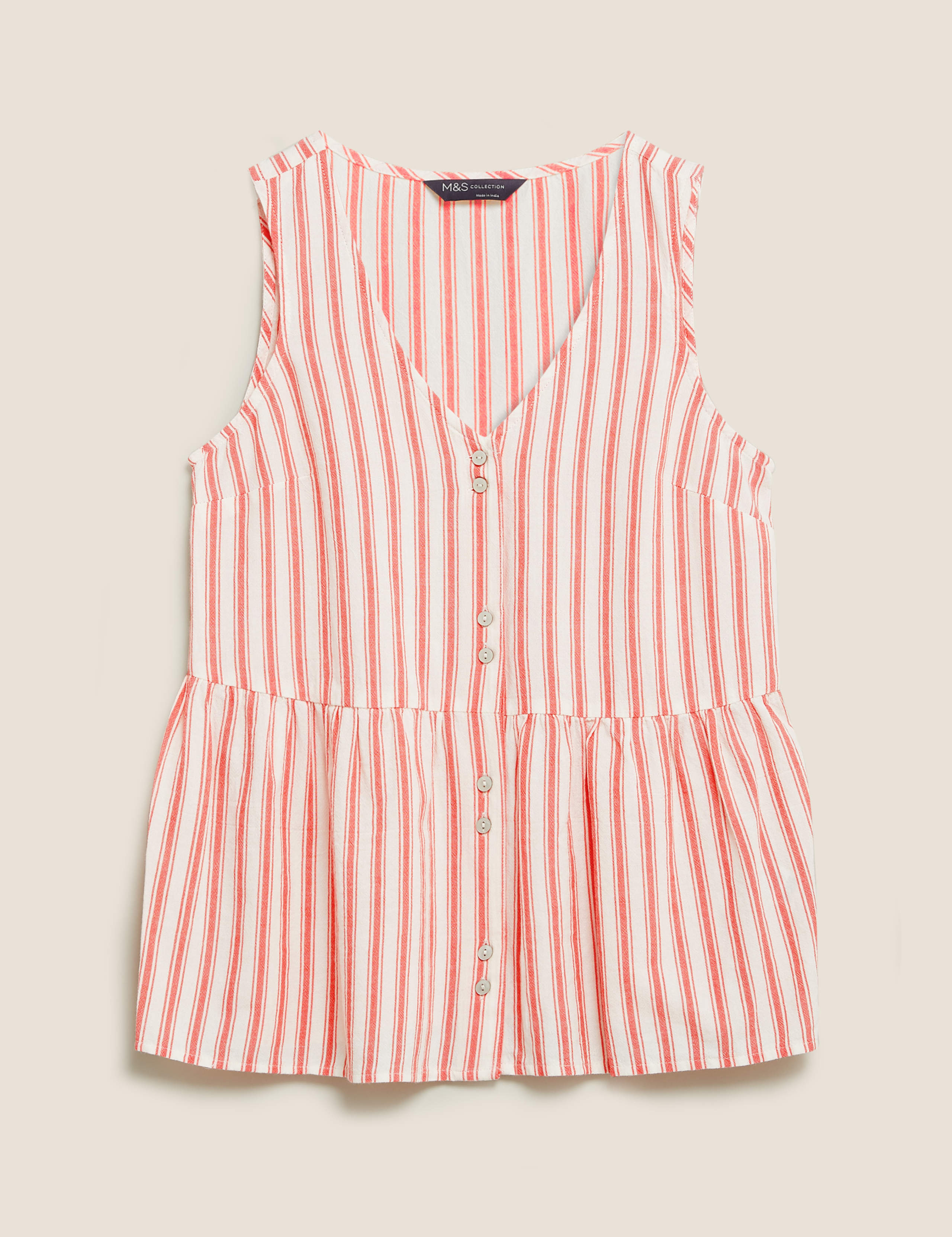 Pure Cotton Striped V-Neck Peplum Top 2 of 4