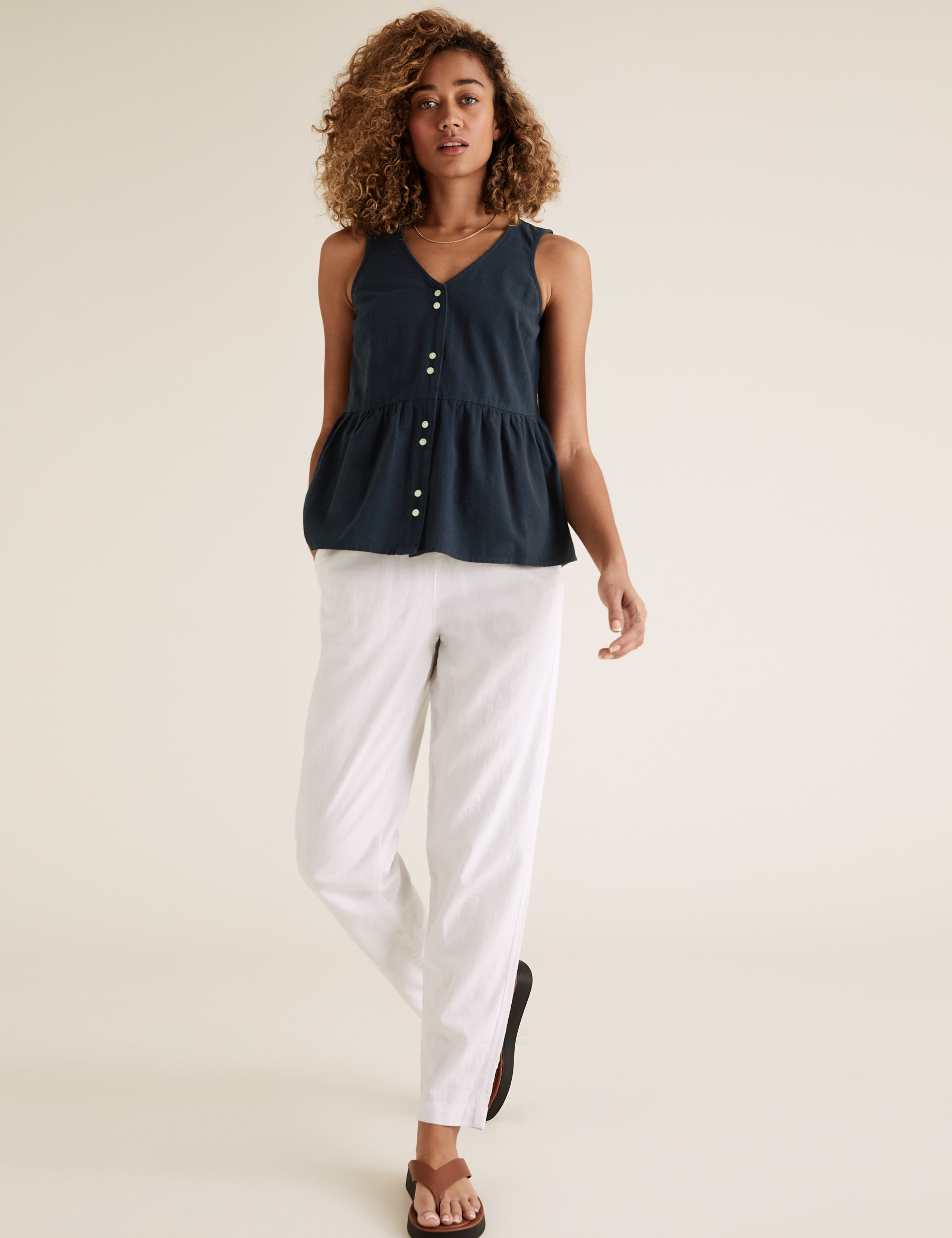 Pure Cotton V-Neck Sleeveless Peplum Top 3 of 5