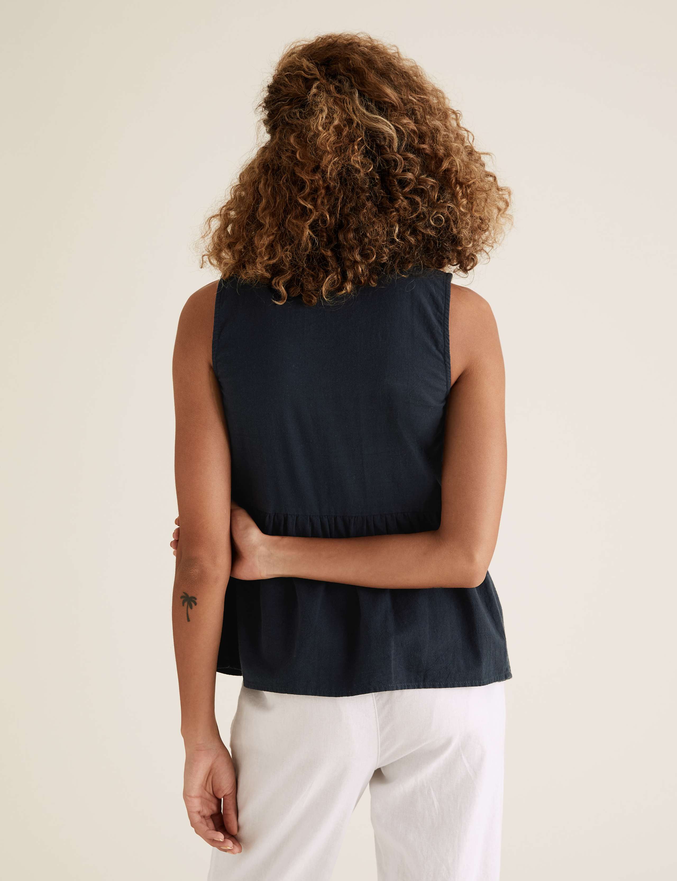 Pure Cotton V-Neck Sleeveless Peplum Top 5 of 5