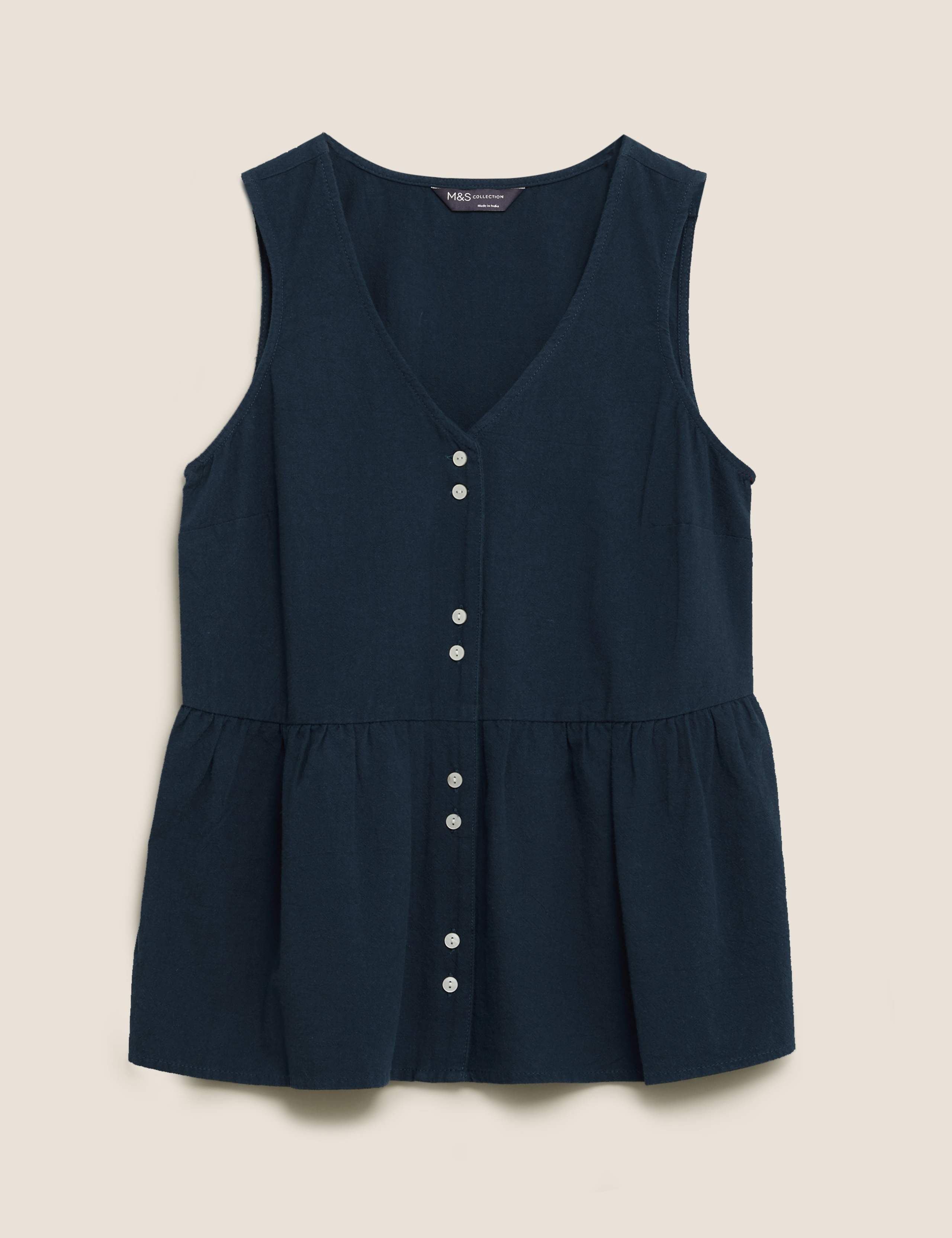 Pure Cotton V-Neck Sleeveless Peplum Top 2 of 5