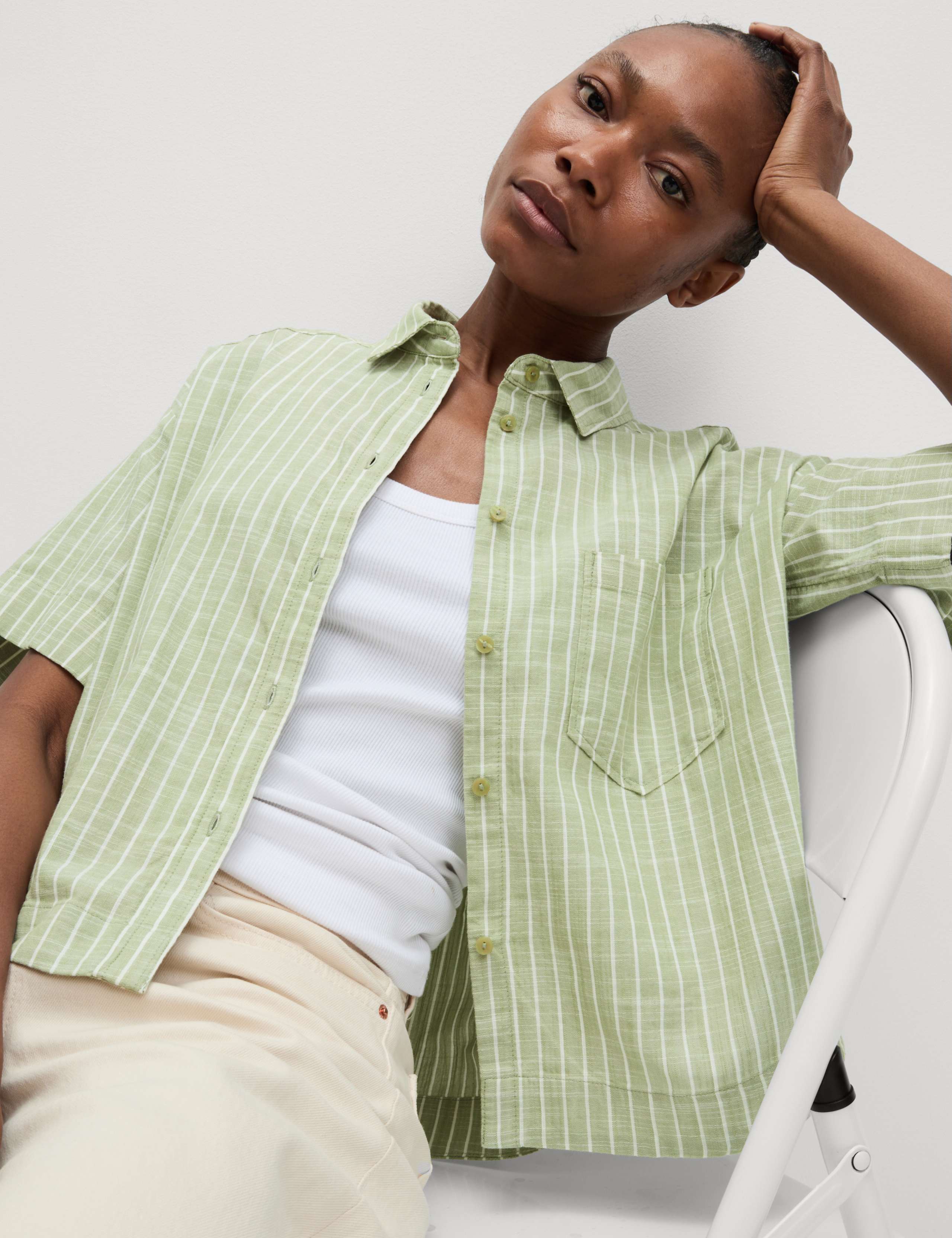 Pure Cotton Cropped Striped Shirt 7 of 7