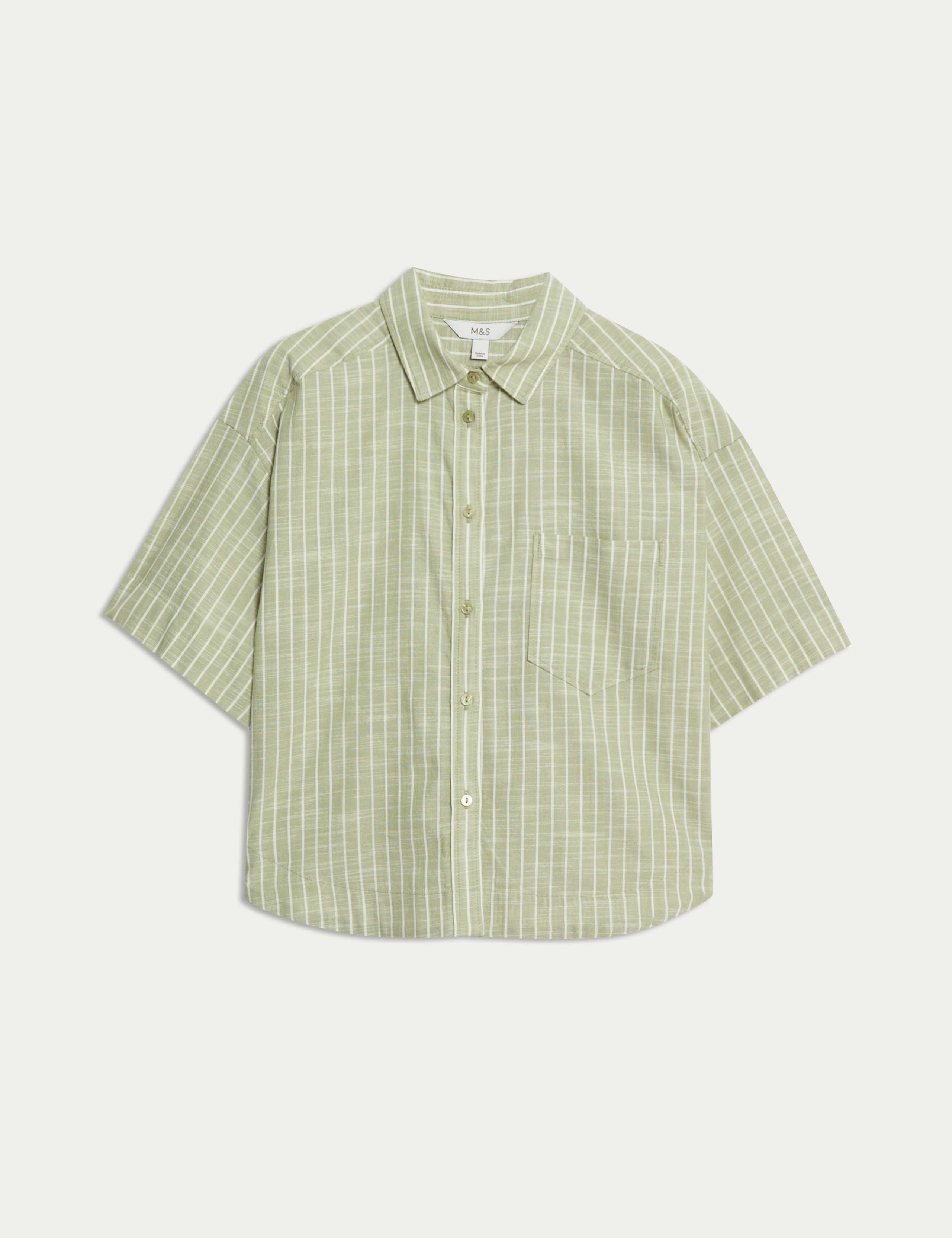 Pure Cotton Cropped Striped Shirt 2 of 7