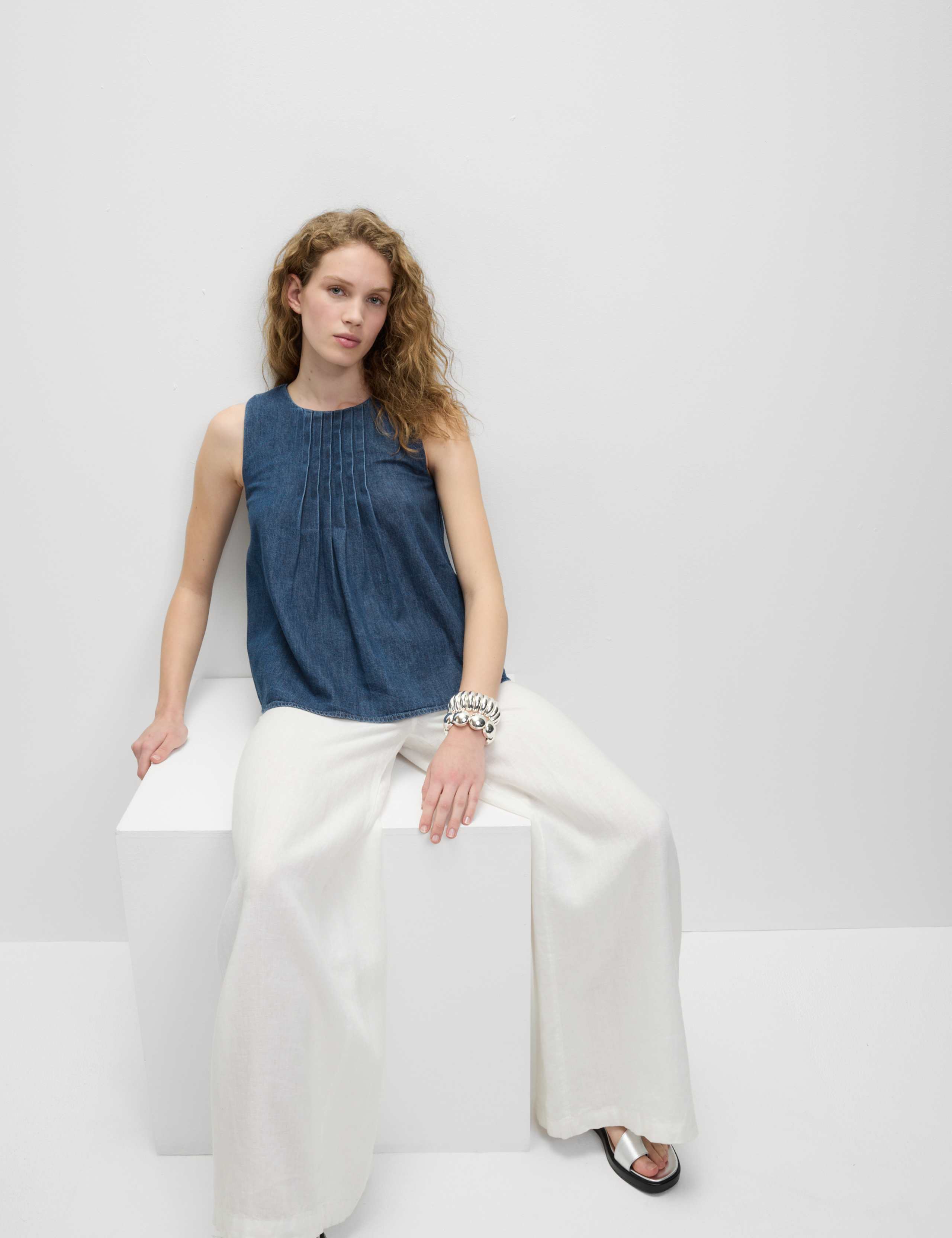 Pure Cotton Denim Pintuck Cami 1 of 5