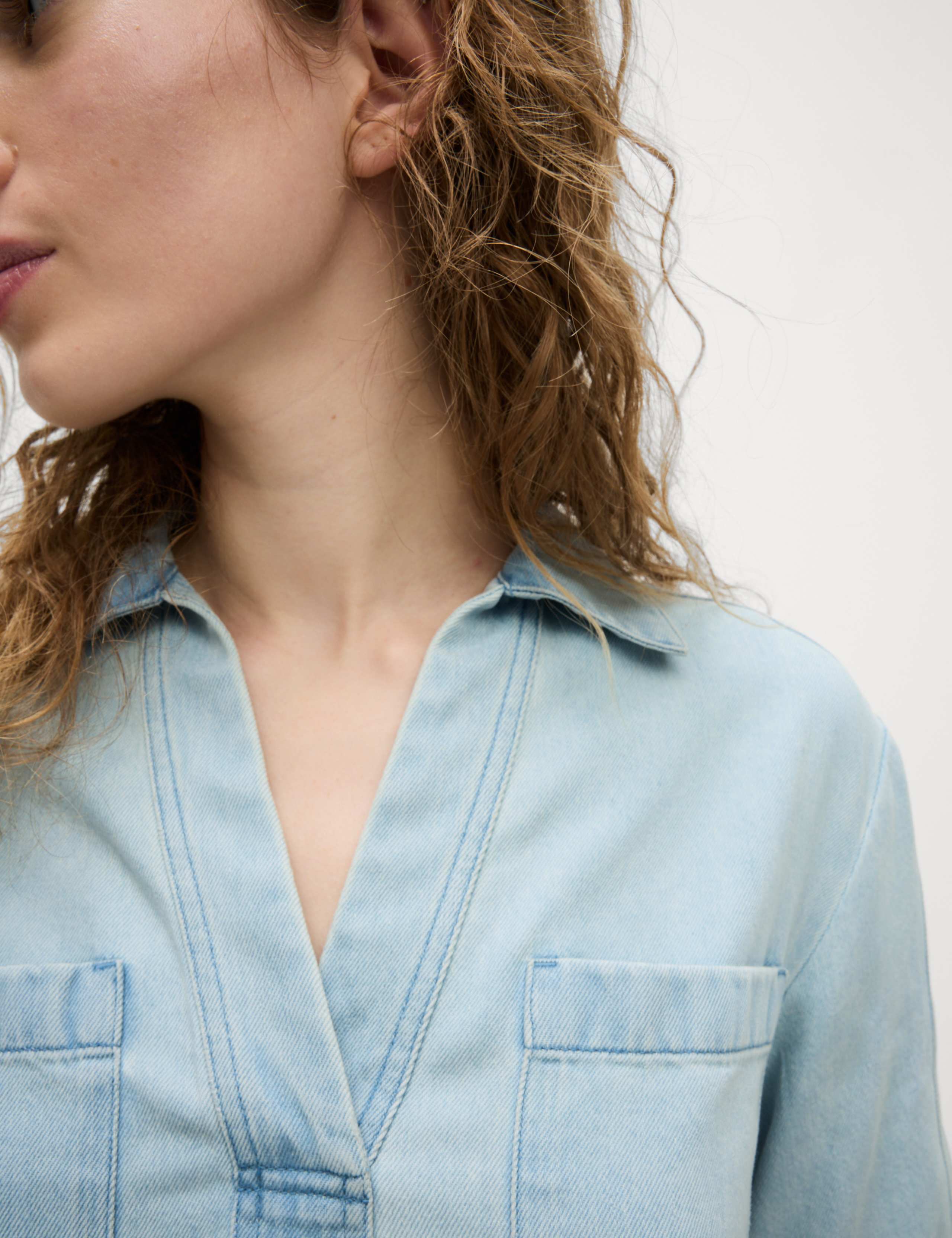 Lyocell Denim Oversized Crop Shirt 3 of 5