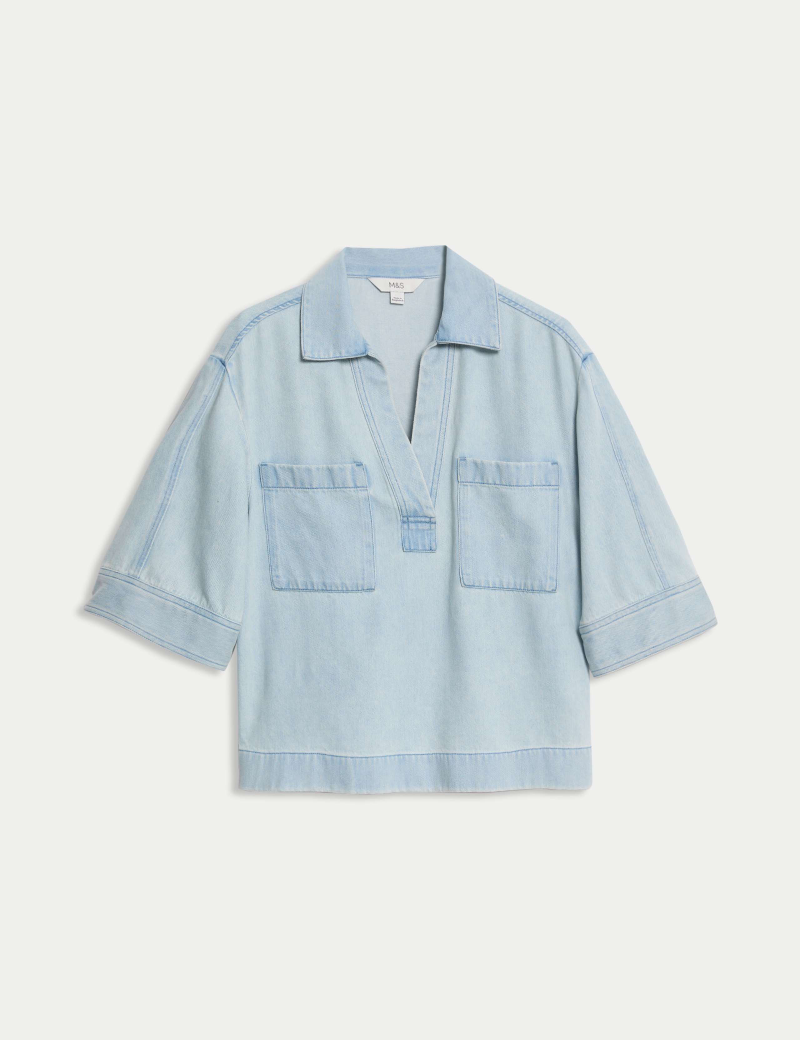 Lyocell Denim Oversized Crop Shirt 2 of 5