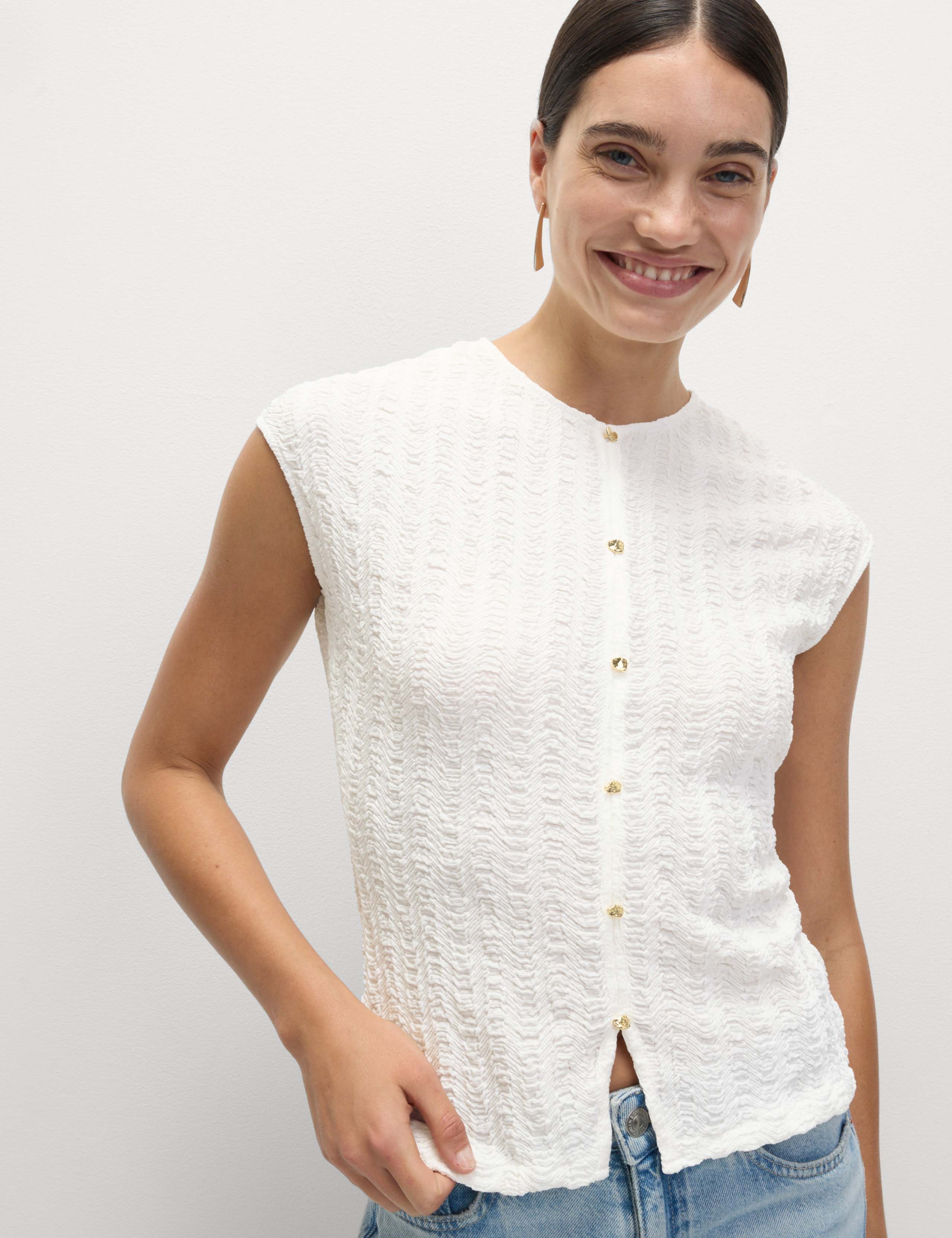 Textured Button Through Waistcoat Top 4 of 6