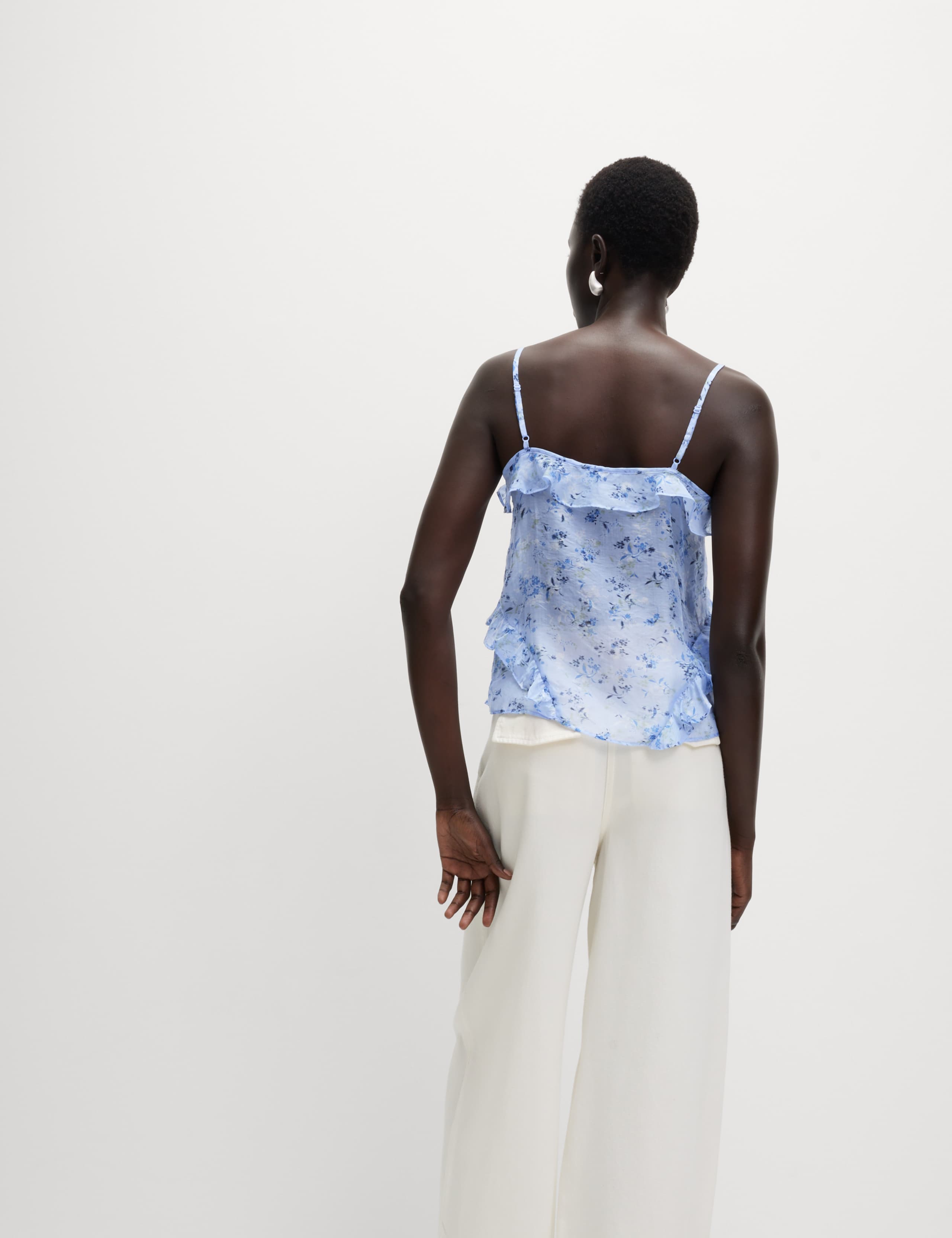 Lyocell Rich V-Neck Floral Ruffle Cami Top 3 of 6