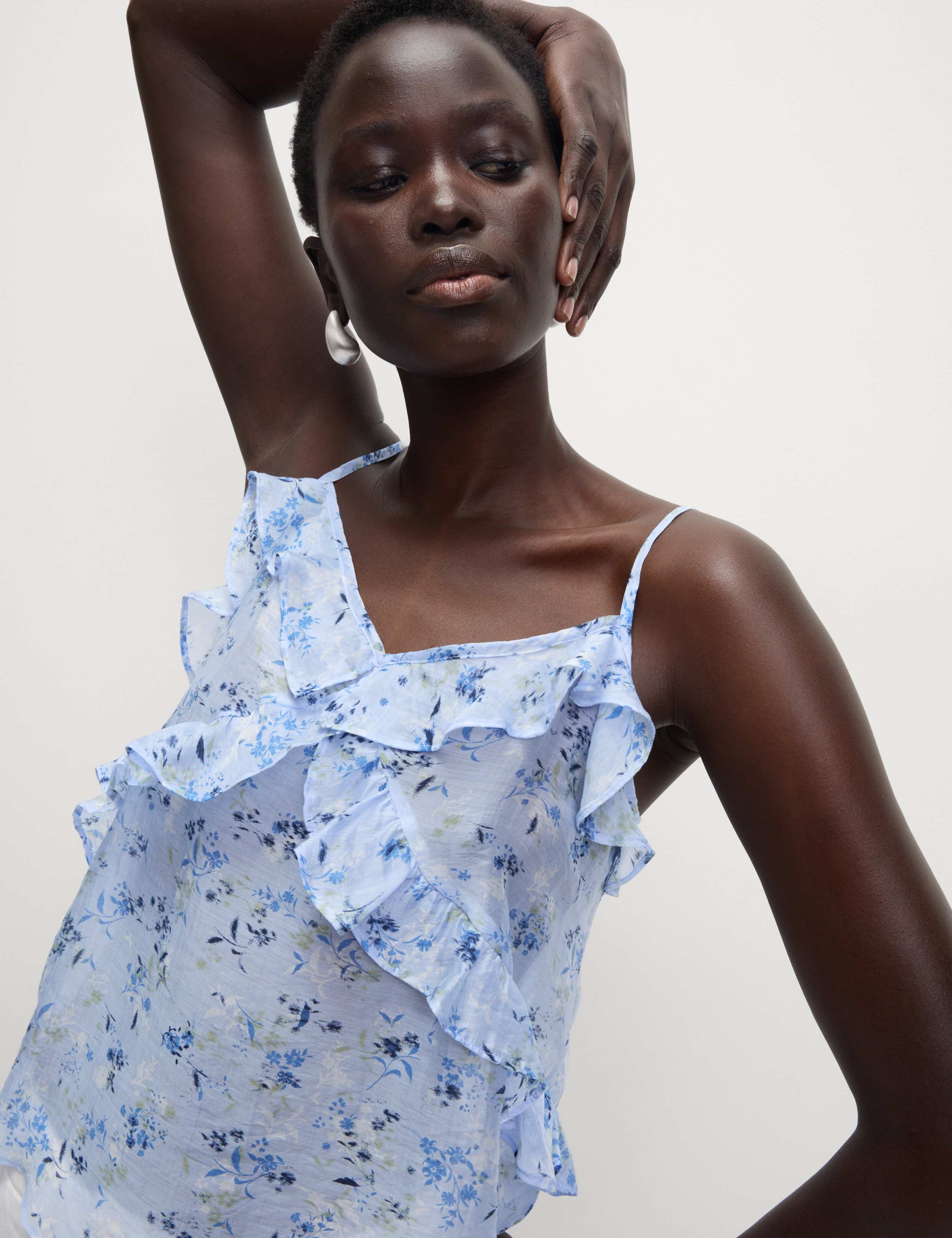 Lyocell Rich V-Neck Floral Ruffle Cami Top 4 of 6