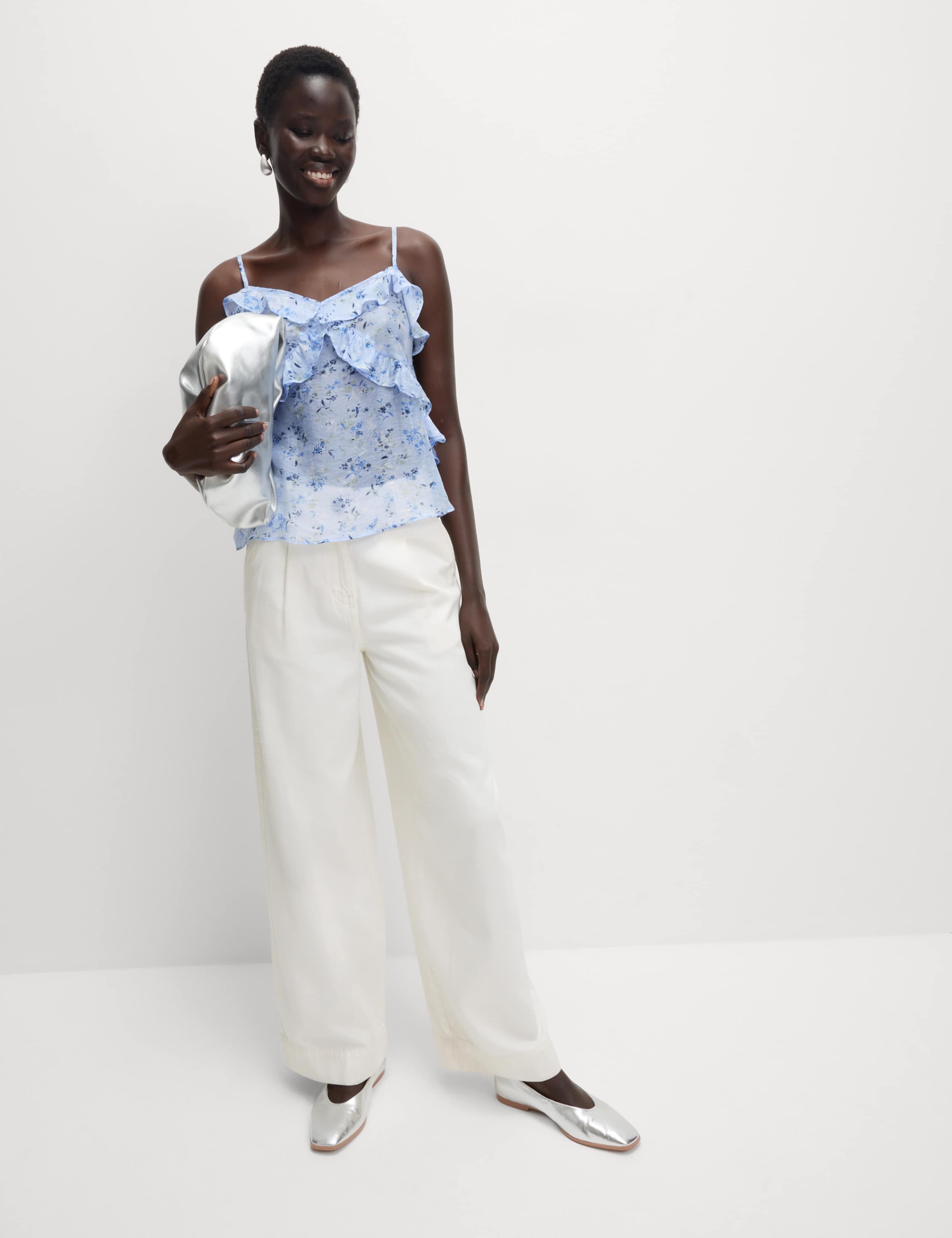 Lyocell Rich V-Neck Floral Ruffle Cami Top 5 of 6