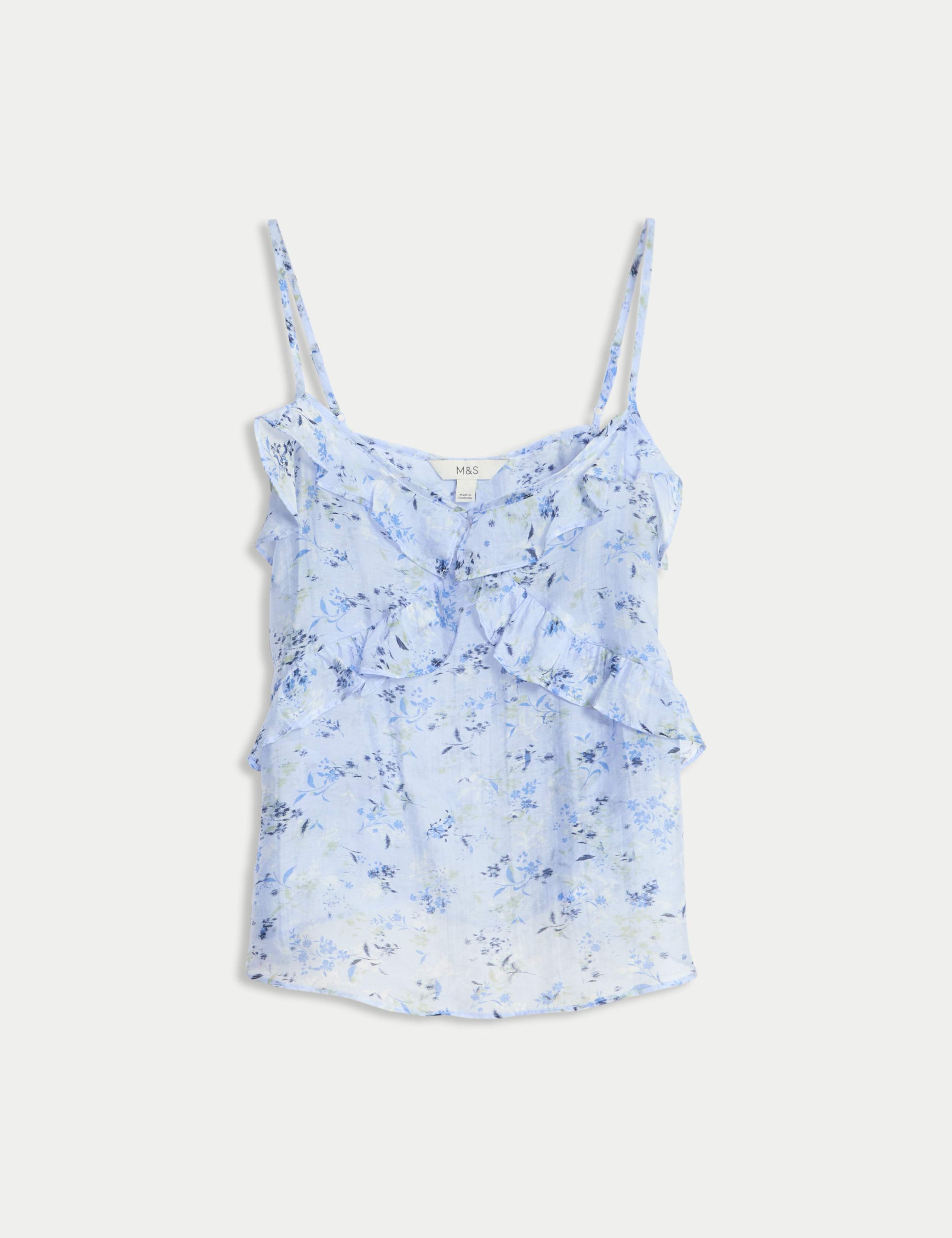 Lyocell Rich V-Neck Floral Ruffle Cami Top 2 of 6